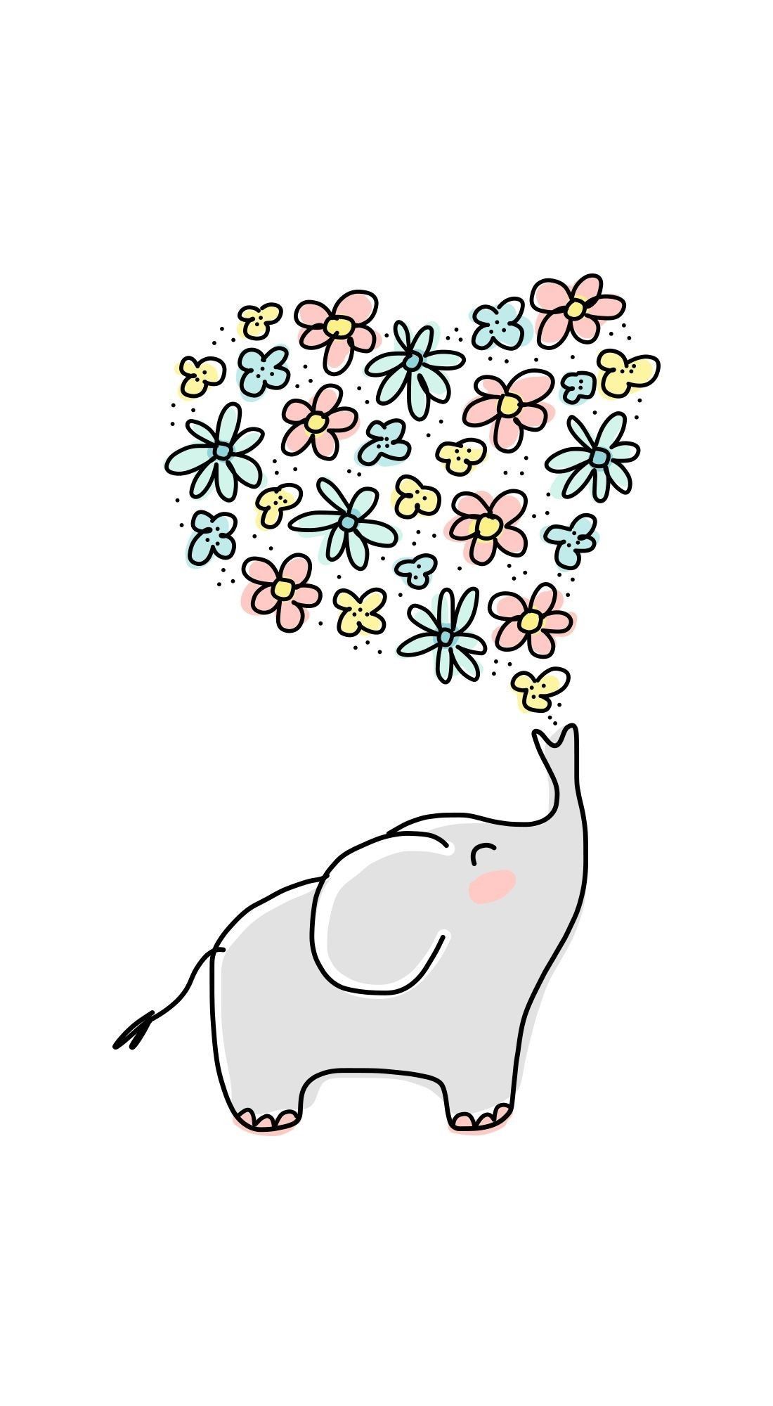 Elefant, Blumen, Rüssel, Illustration, Weißer Hintergrund, Sperrbildschirm fürs iPhone