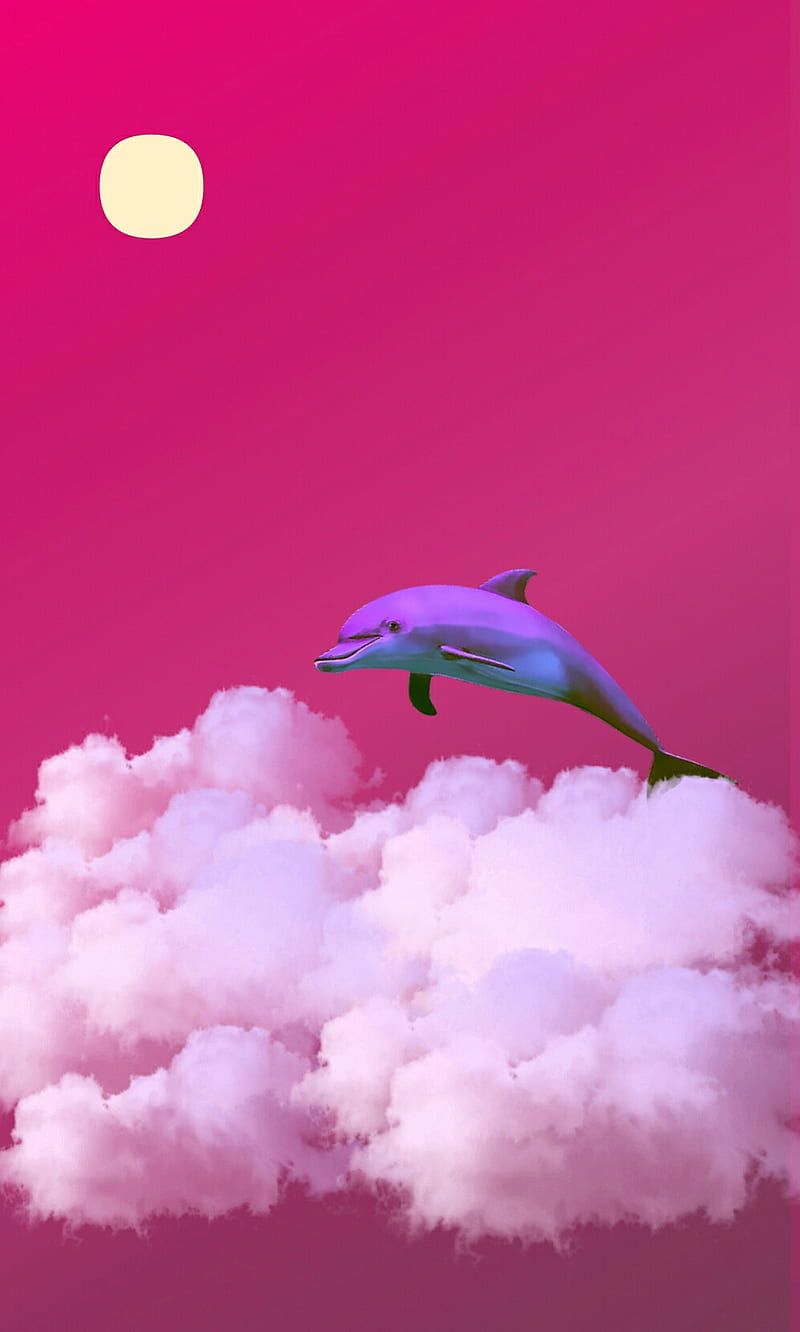 Delfin, Rosa Wolken, Pinker Hintergrund, Surreal, Mond, HD, Sperrbildschirm fürs iPhone