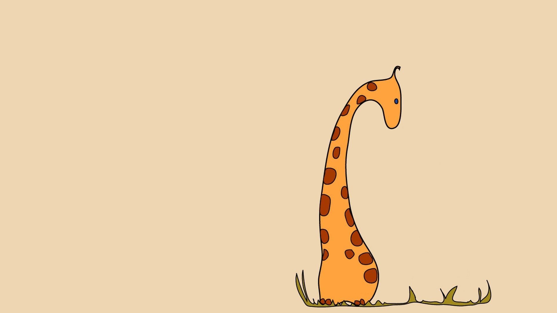 Cartoon-Giraffe, Minimalistisch, Orange, Beige Hintergrund, Full HD Wallpaper