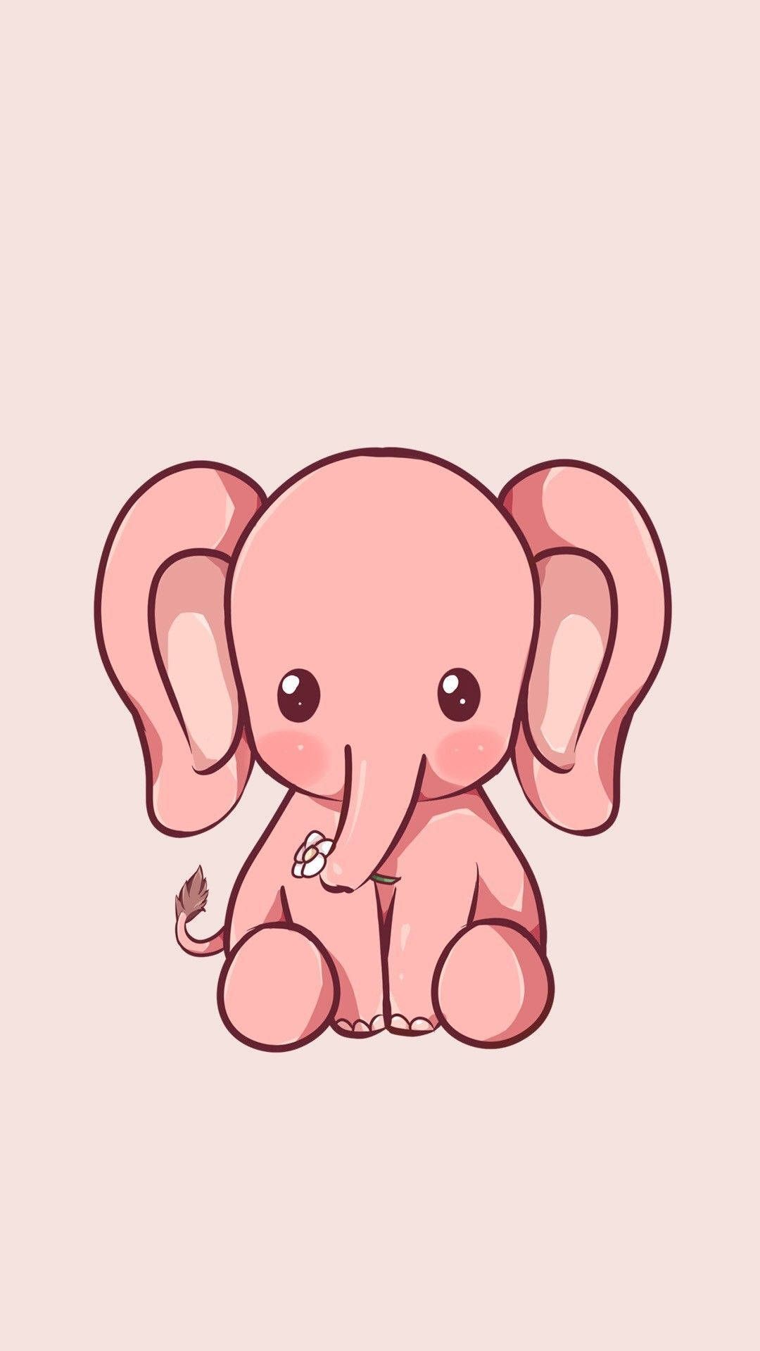 Rosa Elefant, Cartoon, Niedlich, Beige Hintergrund, Kawaii, Sperrbildschirm fürs iPhone
