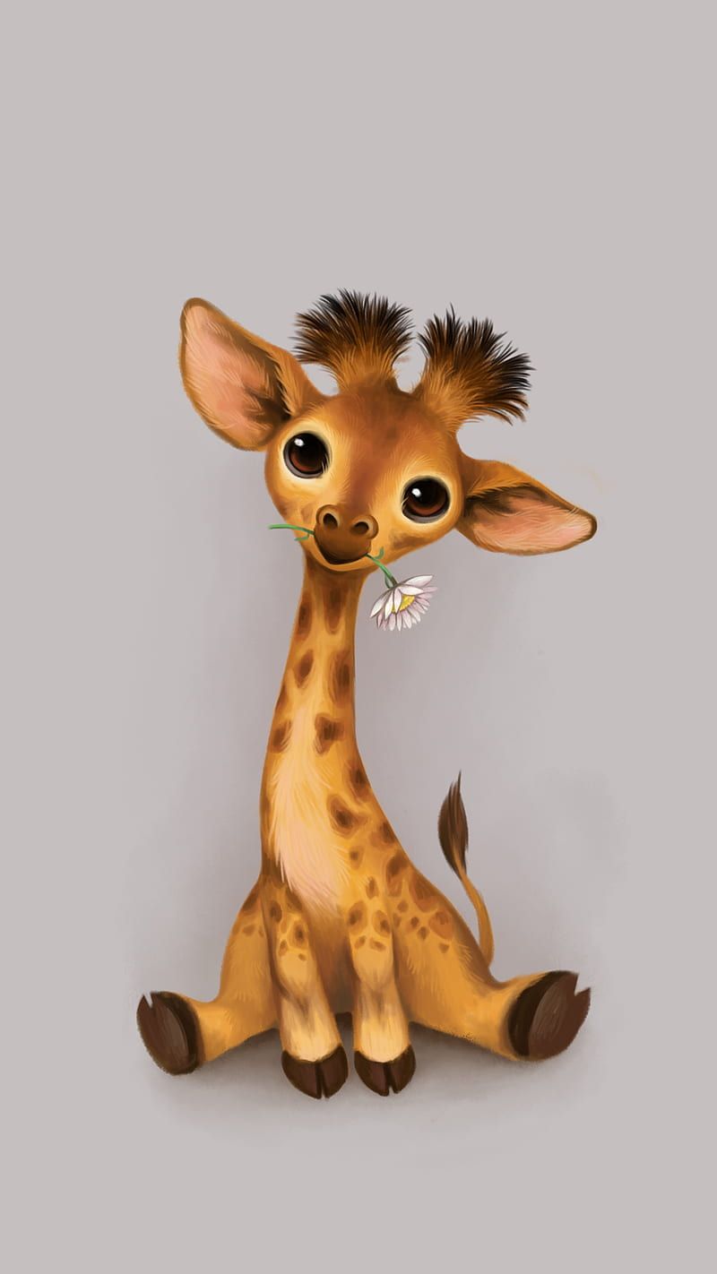 Giraffenbaby, 3D-Cartoon, Niedlich, Grauer Hintergrund, HD, Sperrbildschirm fürs iPhone