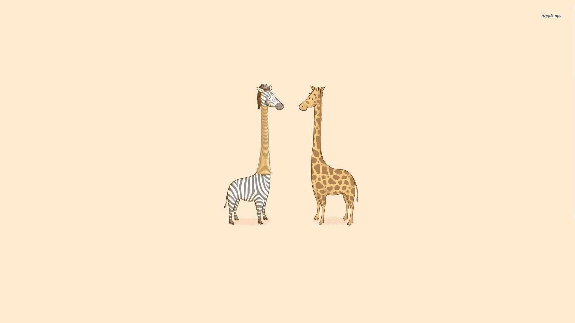 Zebra-Giraffe, Zwei Giraffen, Minimalistisch, Illustration, Beige, Full HD, Laptop-Hintergrundbild