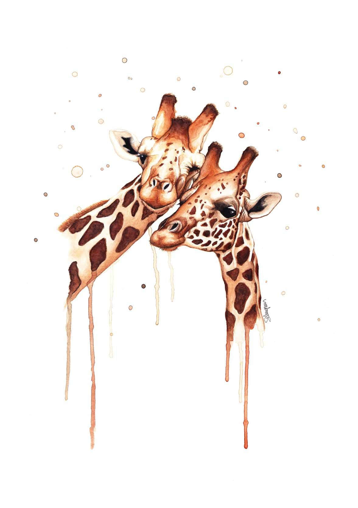 Aquarell, Zwei Giraffen, Farbverläufe, Weißer Hintergrund, Kunst, Full HD Wallpaper