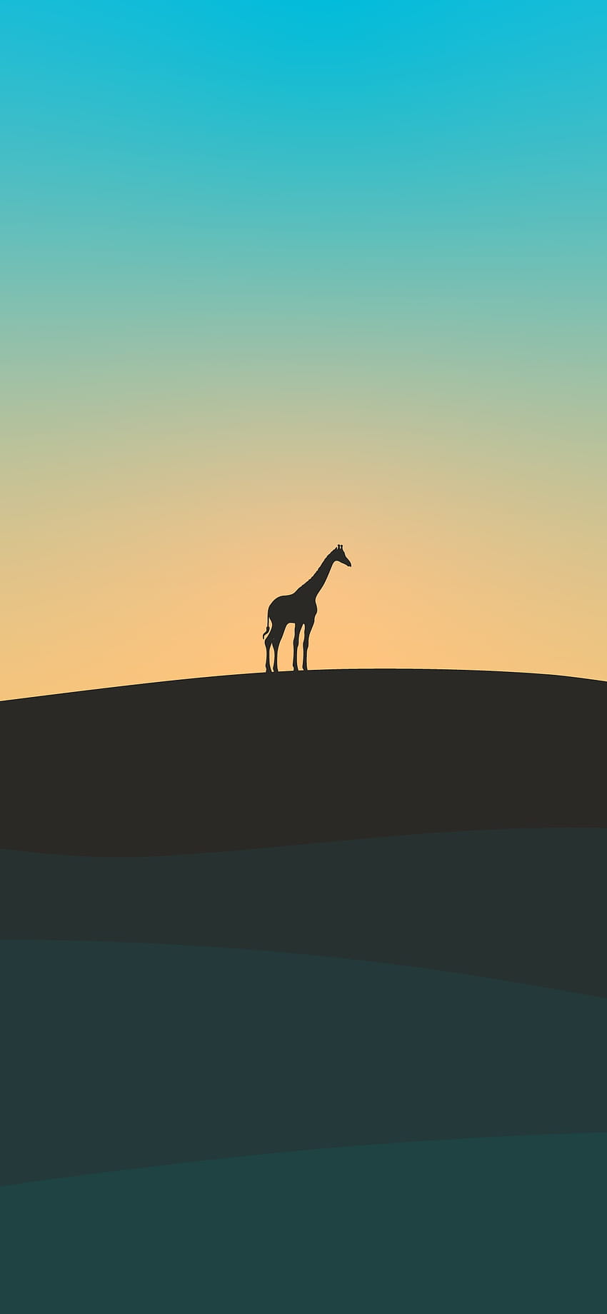 Giraffe, Silhouette, Hügel, Abendhimmel, Minimalistisch, HD, iPhone-Hintergrundbild