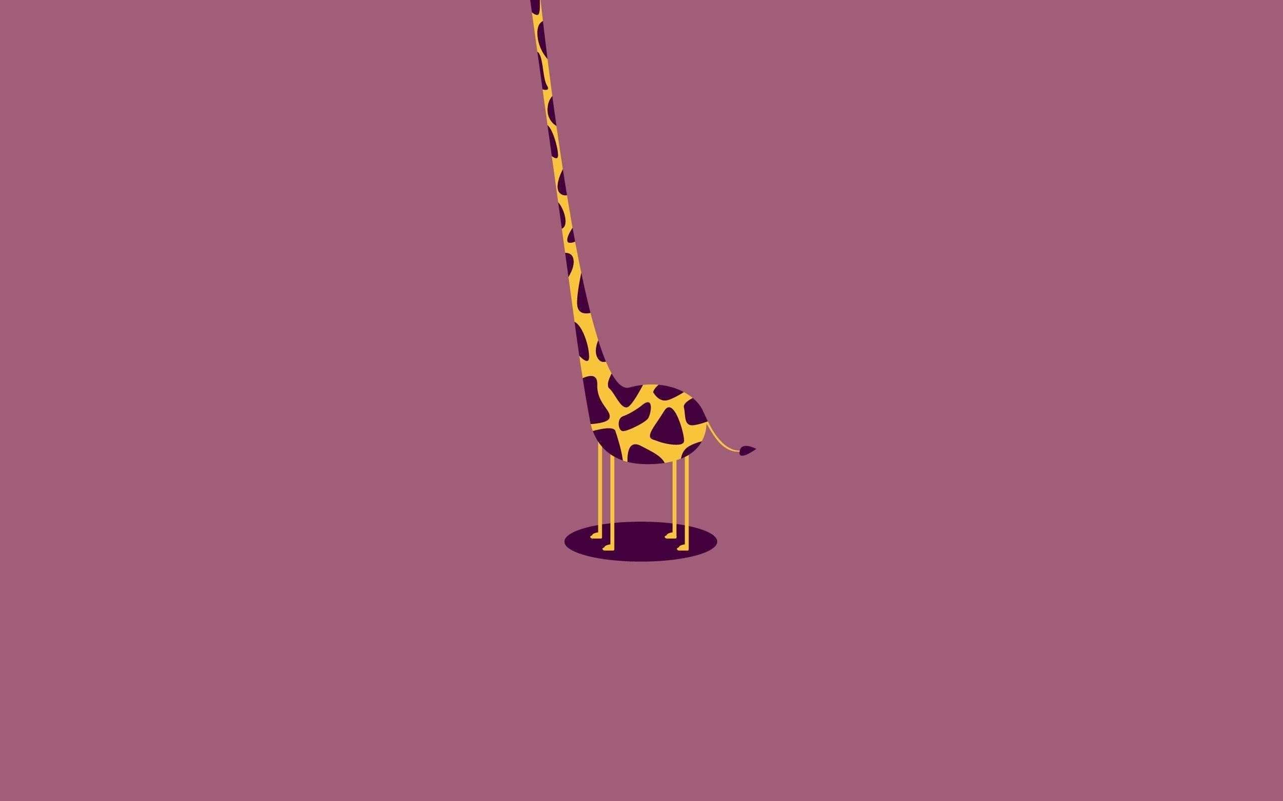 Cartoon-Giraffe, Langer Hals, Minimalistisch, Mauve Hintergrund, 2K Wallpaper