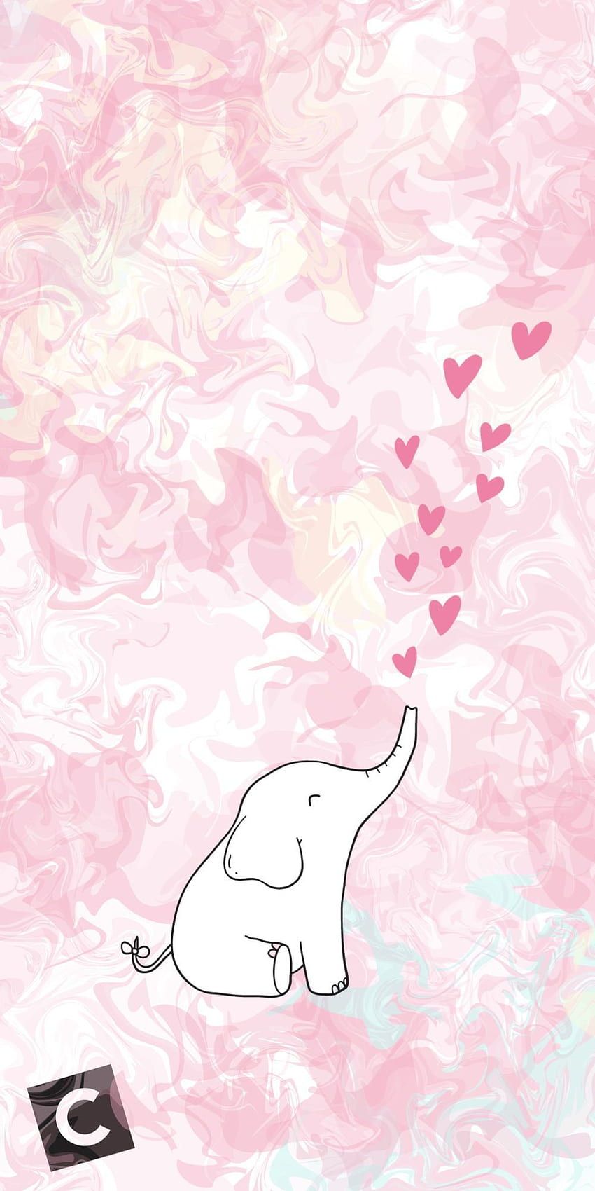 Babyelefant, Herzen, Rosa Aquarell, Zeichnung, Liebe, Hintergrundbild für iPhone und Android
