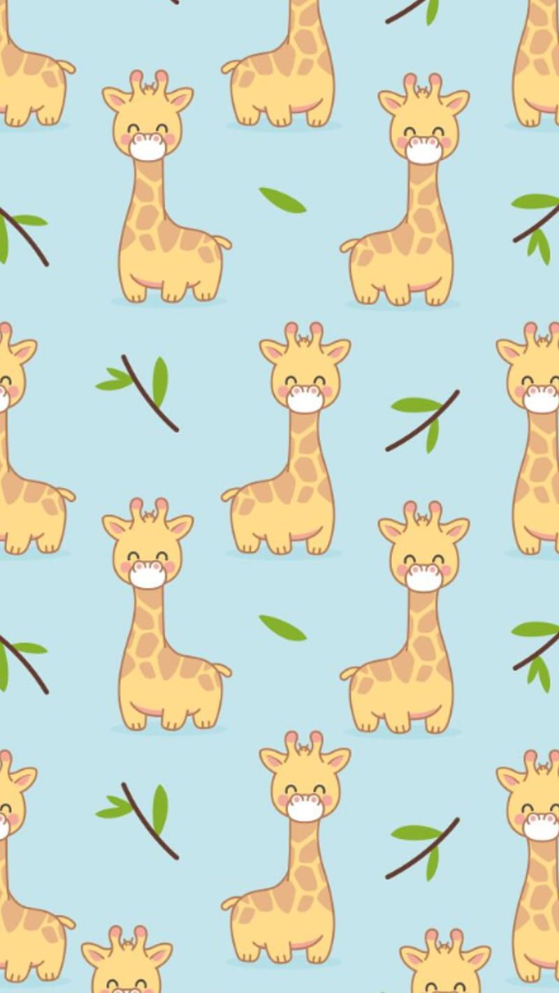 Giraffenmuster, Kawaii, Hellblau, Kindlich, Hintergrundbild für iPhone und Android