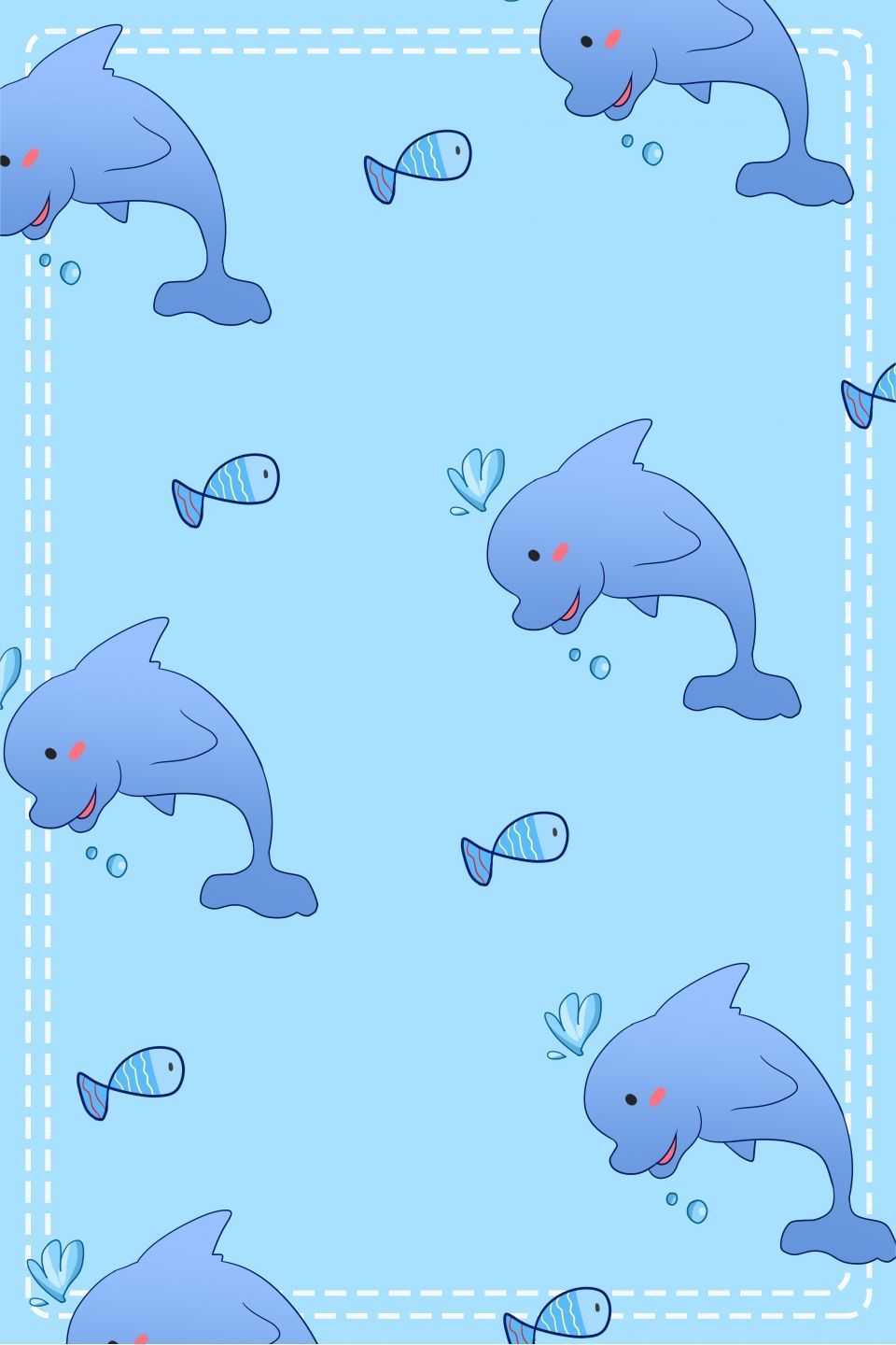 Delfin-Muster, Cartoon, Hellblauer Hintergrund, Niedlich, Sperrbildschirm fürs iPhone