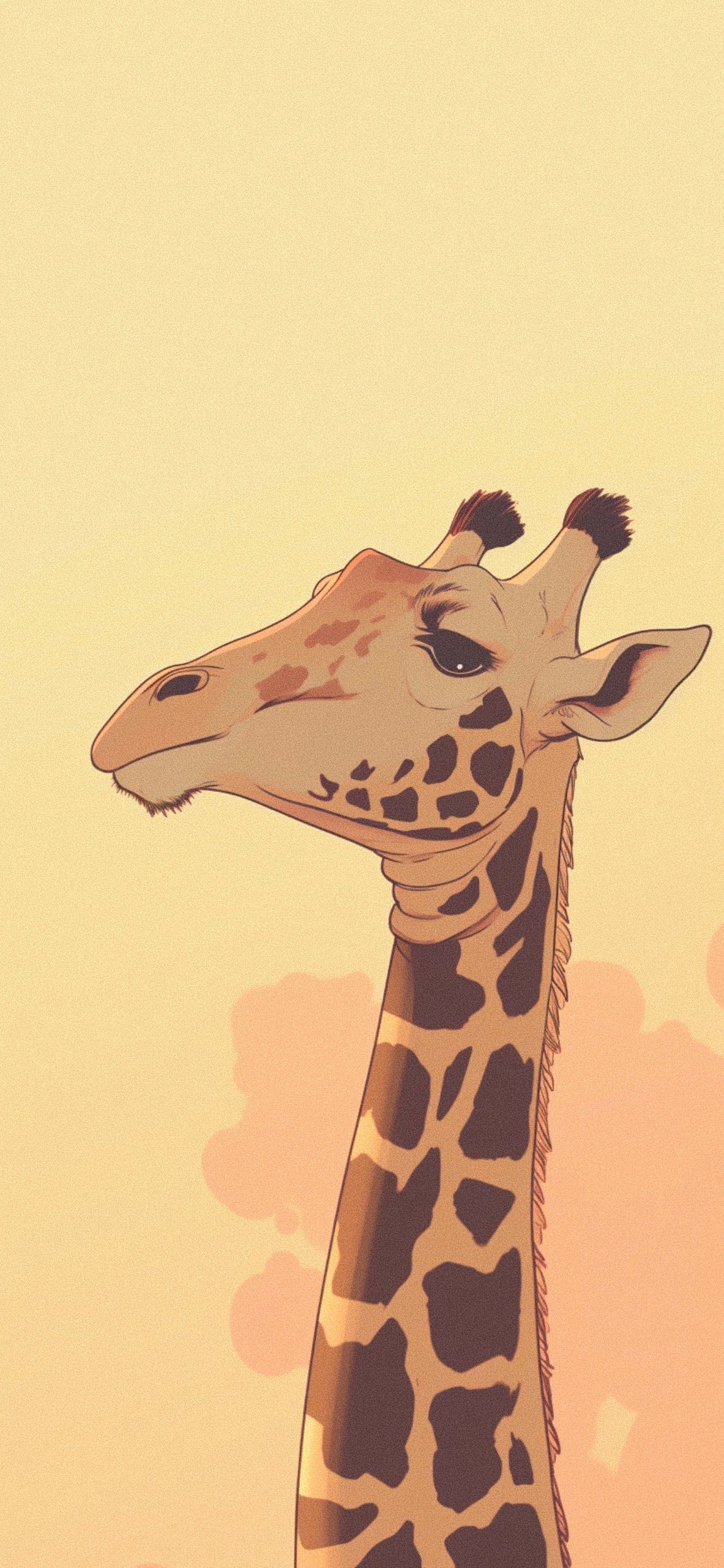 Giraffe, Illustration, Pastell, Beige, Profil, Full HD, Sperrbildschirm fürs iPhone