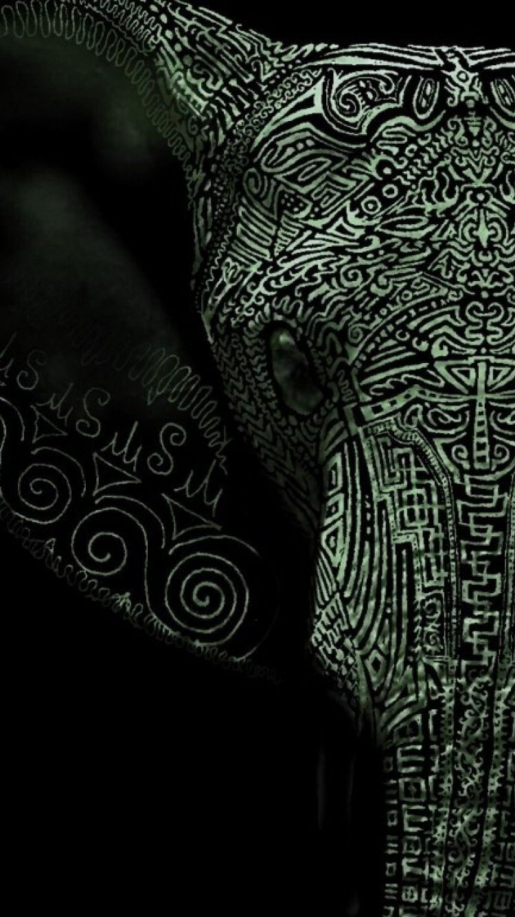 Elefantenhaut, Ornamente, Dunkelgrün, Nahaufnahme, Muster, 750x1334, Handy-Hintergrund