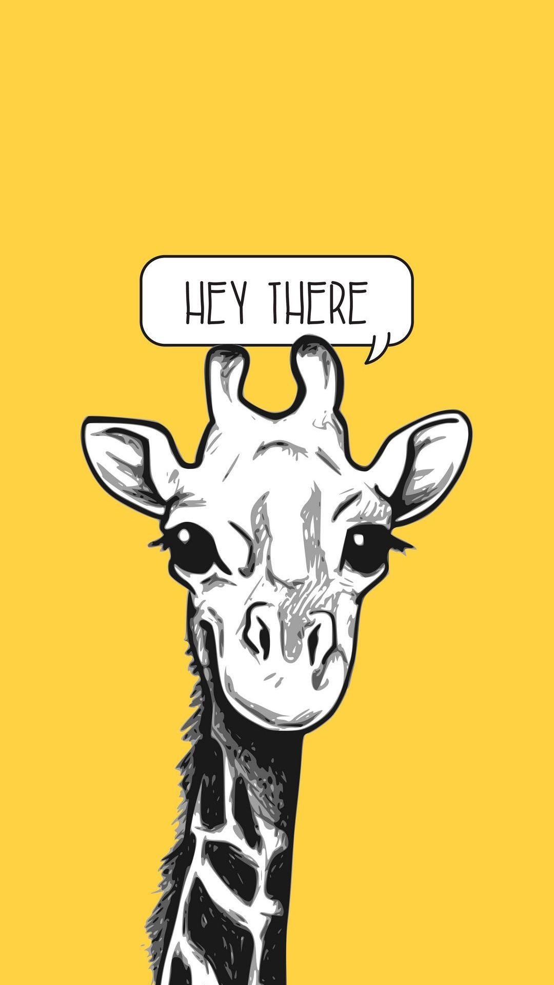 Hey There, Comic-Giraffe, Sprechblase, Gelber Hintergrund, Schwarz-Weiß, Sperrbildschirm fürs iPhone
