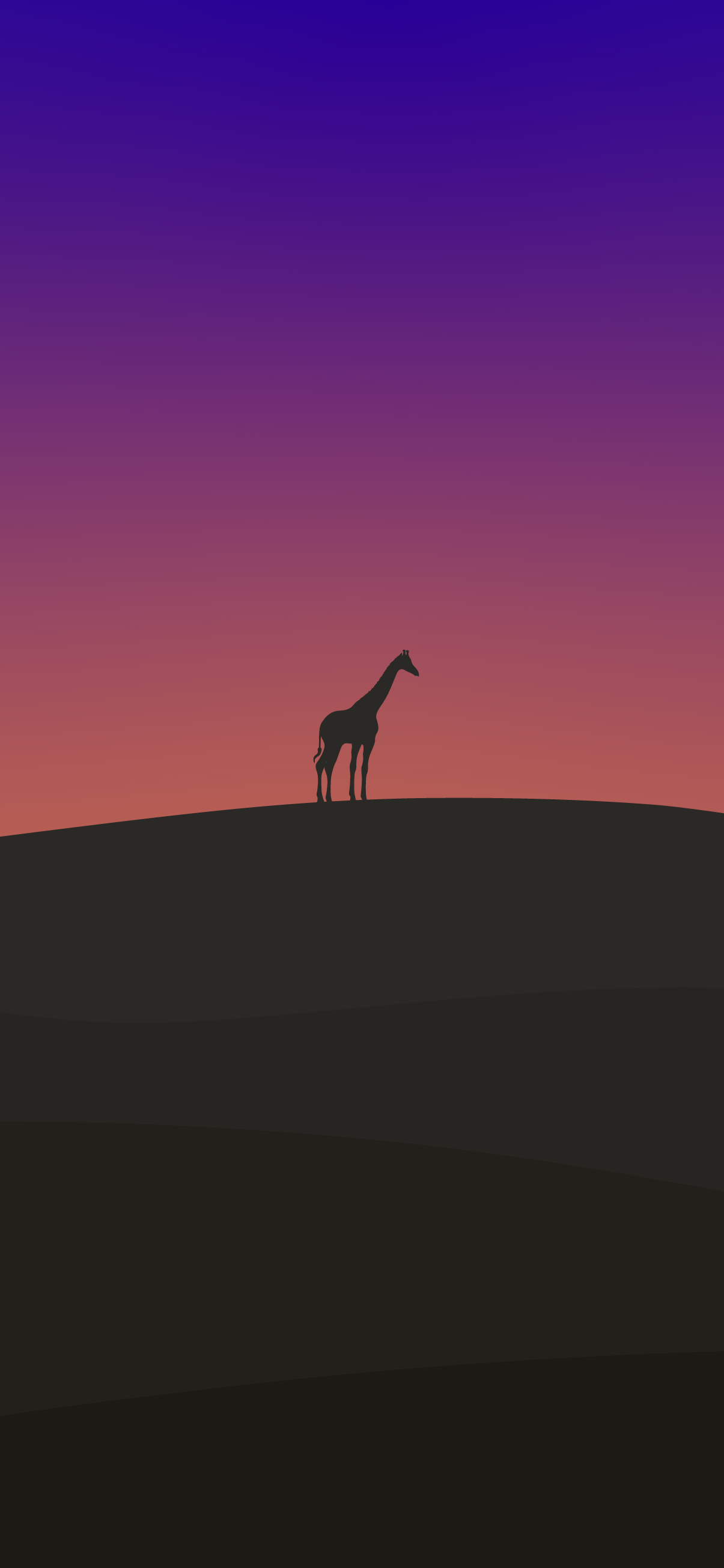 Giraffe, Silhouette, Hügel, Lila Himmel, Minimalistisch, Full HD, Handy-Hintergrund
