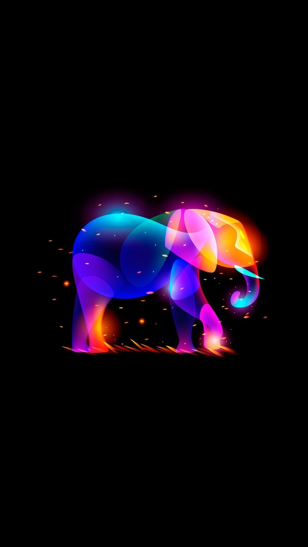 Neon-Elefant, Bunt, Schwarzer Hintergrund, Leuchtend, Digitale Kunst, Sperrbildschirm fürs iPhone