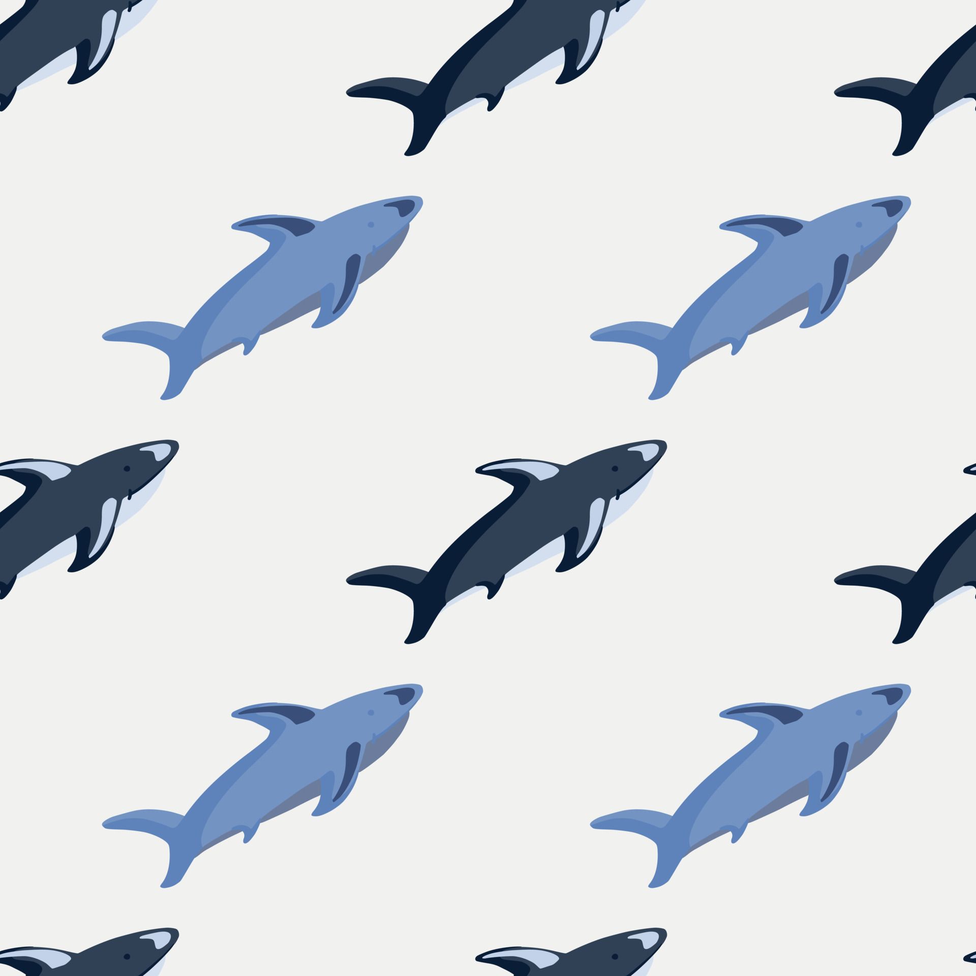 Haie, Orcas, Muster, Blau, Weißer Hintergrund, Full HD Wallpaper