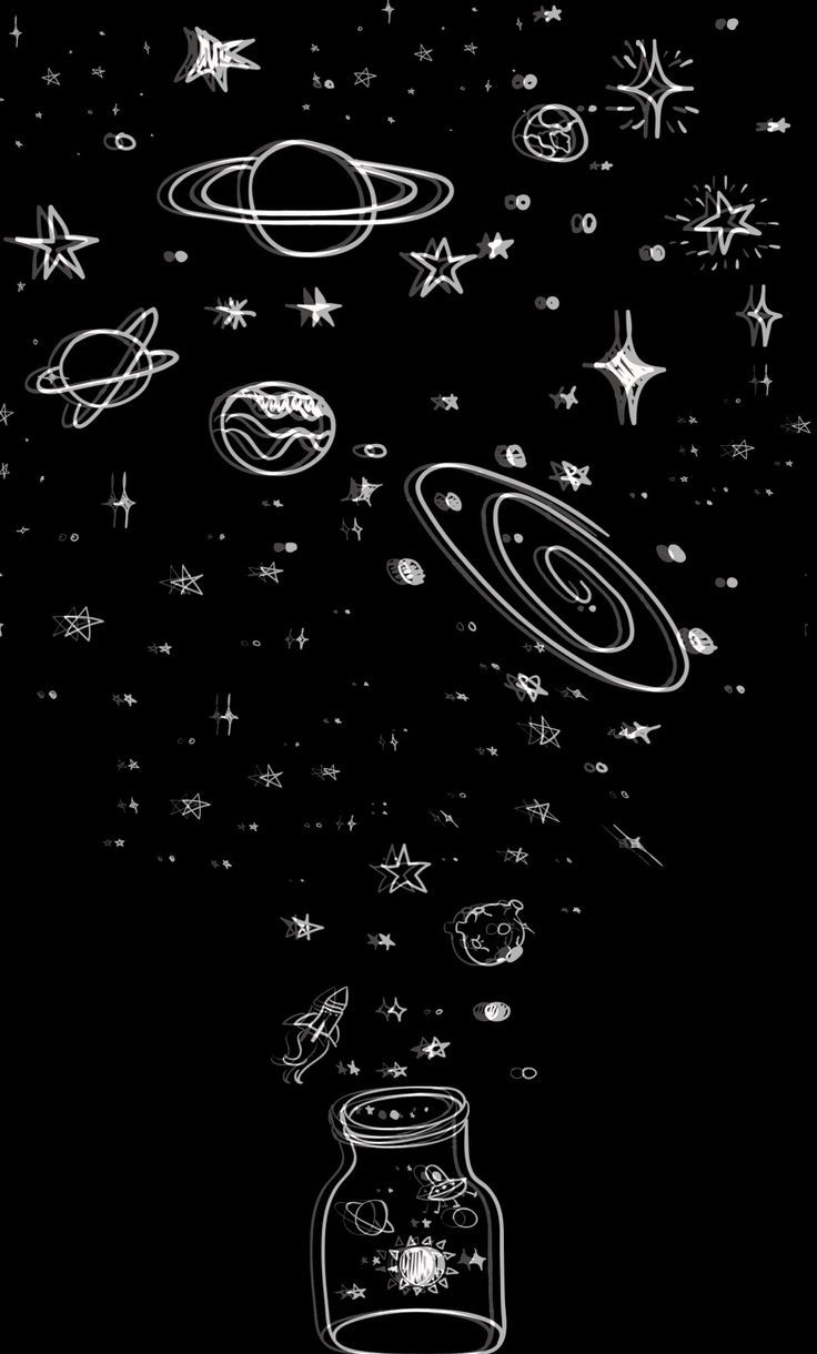 Planeten, Galaxie im Glas, Strichzeichnung, Sterne, Doodle, HD, Handy-Hintergrund