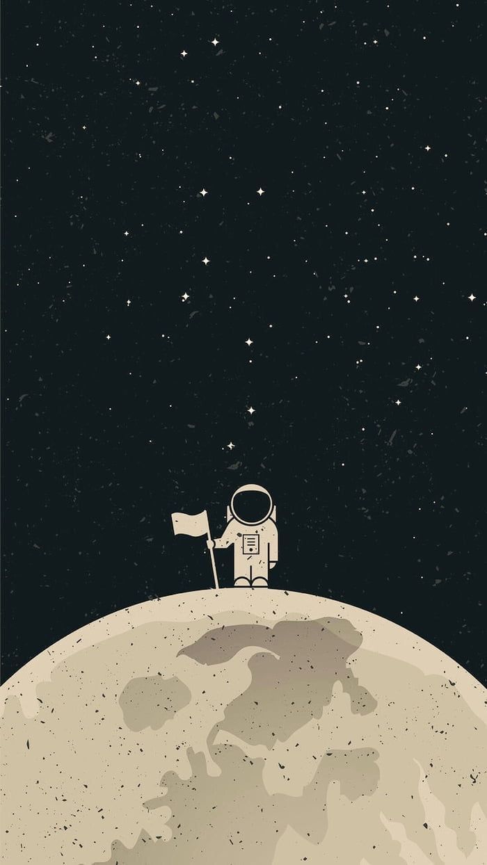 Astronaut, Mond, Flagge, Illustration, Minimalistisch, Hochformat, Hintergrundbild fürs Smartphone
