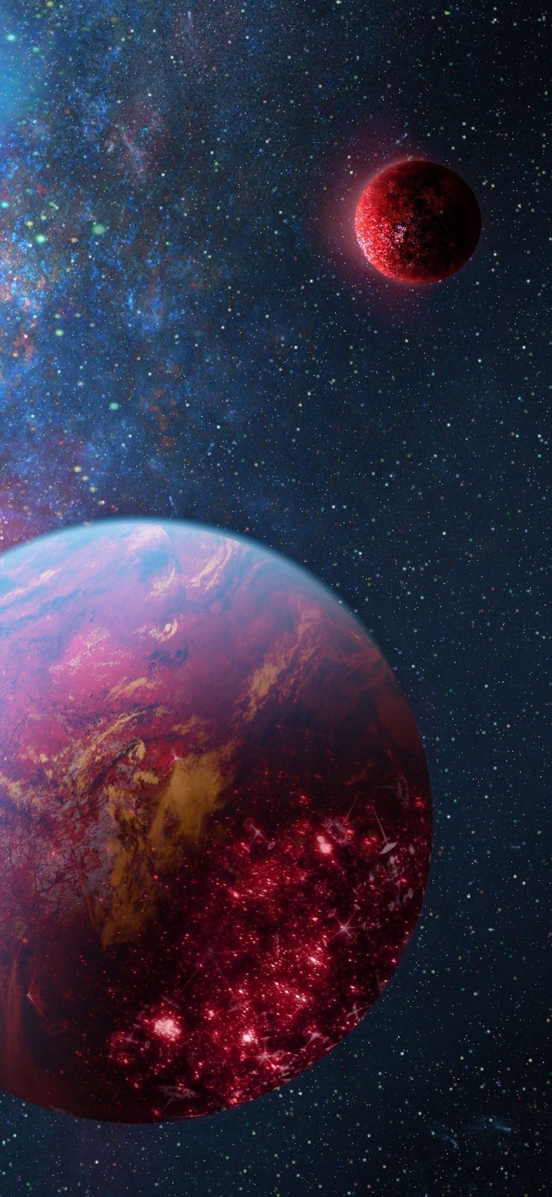 Planeten, Roter Planet, Sterne, Digitale Kunst, Full HD, Hintergrundbild fürs Handy