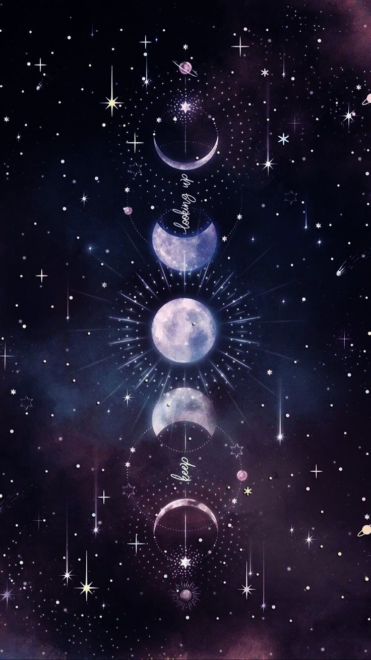 Mondphasen, Sterne, Mystisch, Violette Töne, HD, Handy-Hintergrund im Hochformat