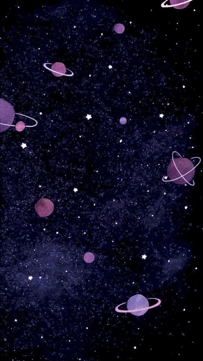 Ringplaneten, Sterne, Illustration, Lila Töne, Hintergrundbild für iPhone und Android