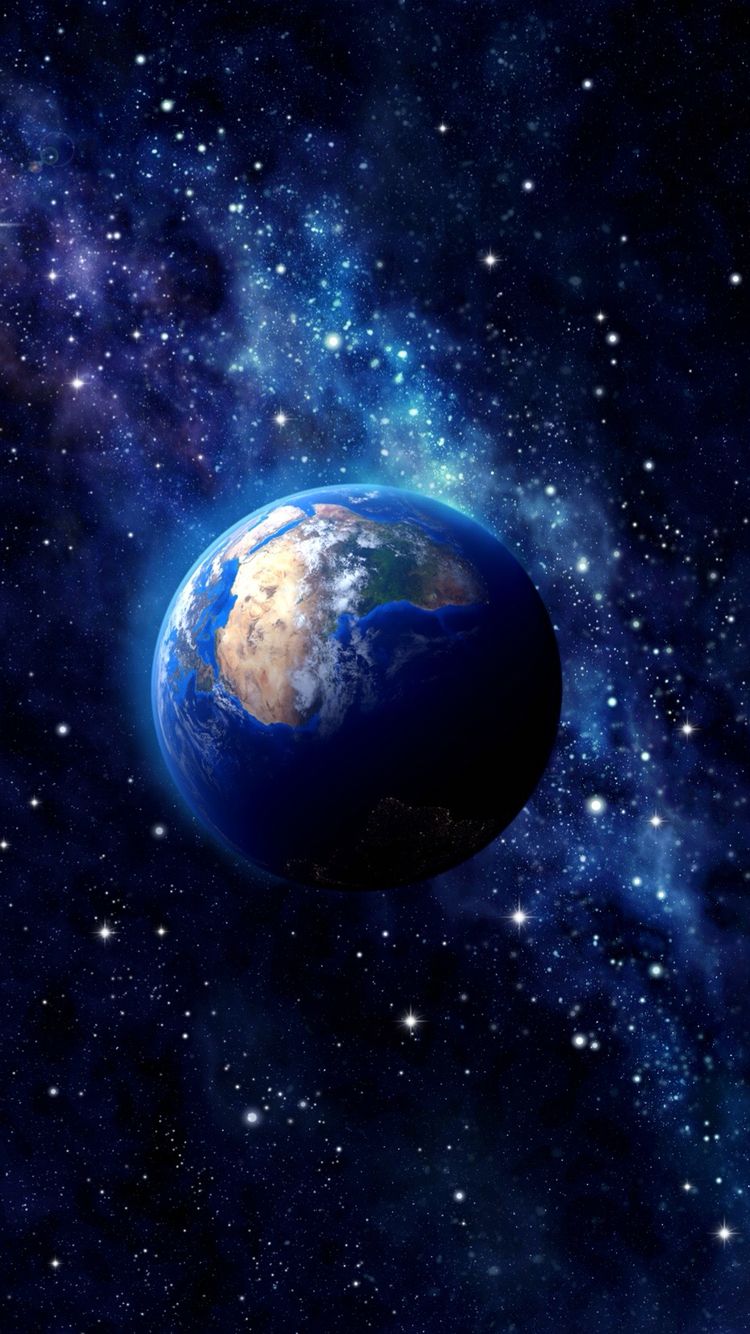 Planet Erde, Weltraum, Sternenhimmel, Galaxie, Blau, Hochformat, Hintergrundbild fürs Smartphone
