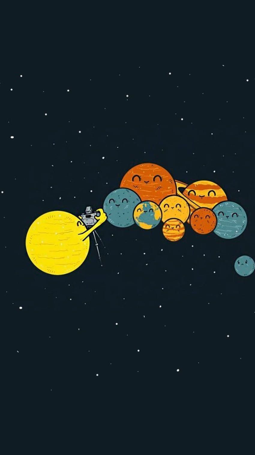 Sonnensystem, Sonne, Niedliche Planeten, Illustration, Dunkelblau, HD, Handy-Hintergrundbild