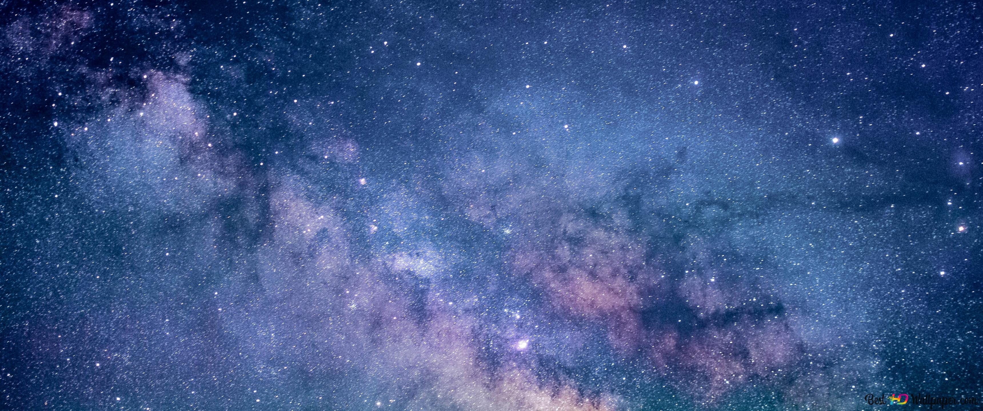 Milchstraße, Galaxie, Sternenhimmel, Weltall, Blau, Lila, 2K, Laptop-Hintergrundbild