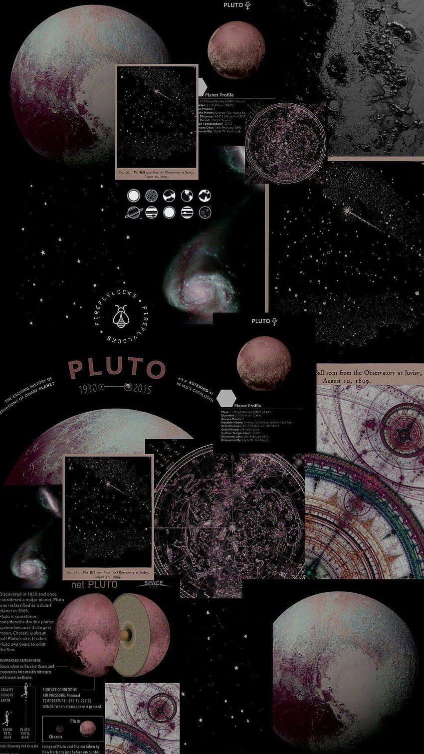 Pluto, Collage, Raumfahrt, Schwarz, Ästhetik, Hochformat, Hintergrundbild fürs Smartphone