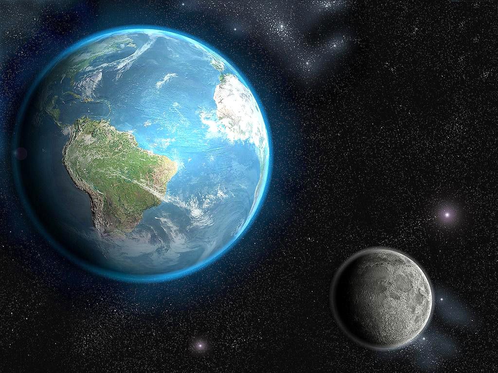 Erde, Mond, Südamerika, Weltall, Sterne, Kontinente, Hintergrundbild für iPad und Tablet