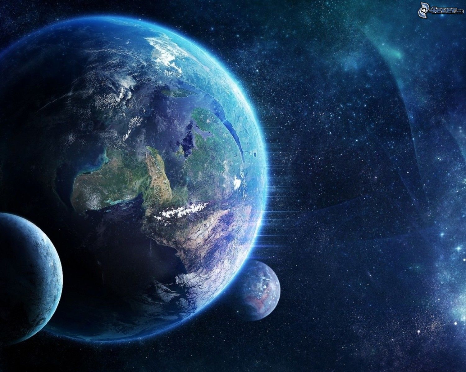 Erde, Monde, Weltraum, Nebel, Science-Fiction, Blau, HD, Hintergrund für den Desktop