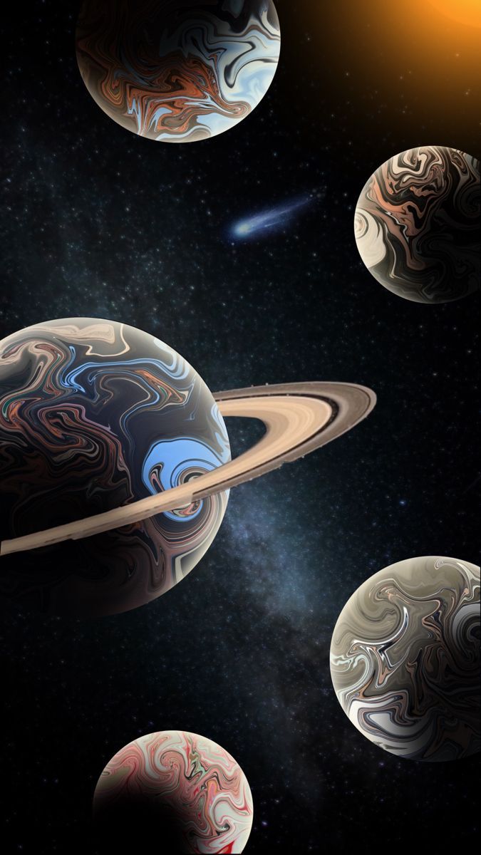 Saturn, Planeten, Komet, Weltraum, Digitale Kunst, Hintergrundbild für iPhone und Android