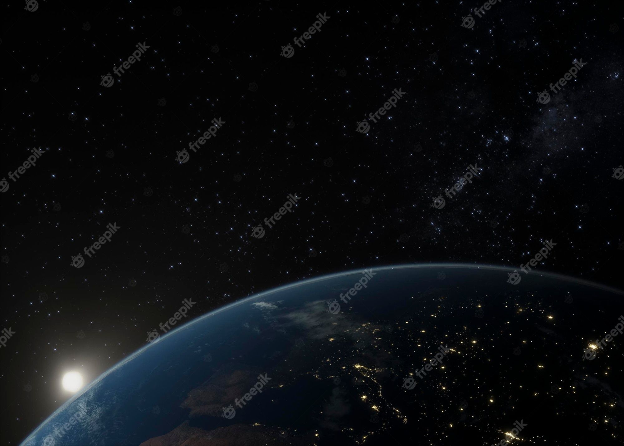 Erde, Erdrand, Sonne, Nachtseite, Sterne, Full HD, Desktop-Hintergrund für Windows