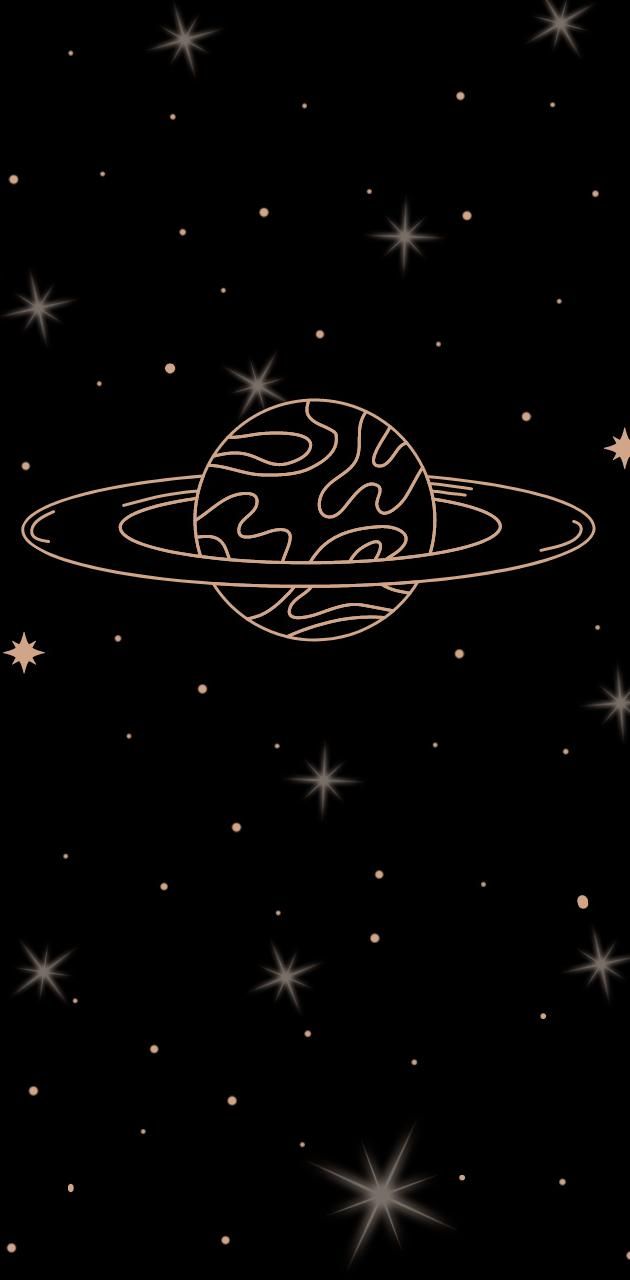 Ringplanet, Line Art, Sterne, Schwarzer Hintergrund, Wallpaper
