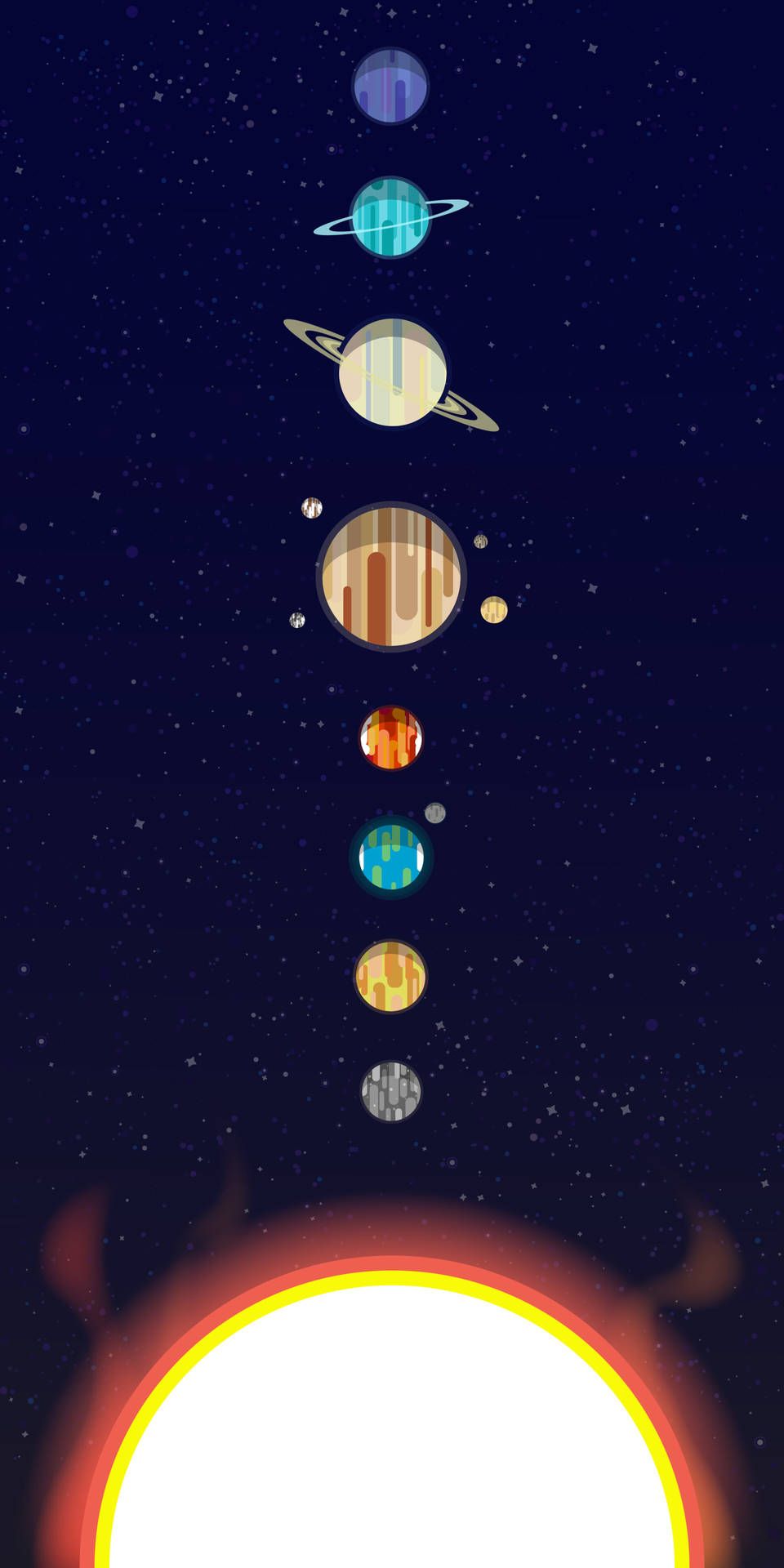 Sonnensystem, Sonne, Planetenreihe, Dunkelblau, Illustration, HD, Handy-Hintergrund