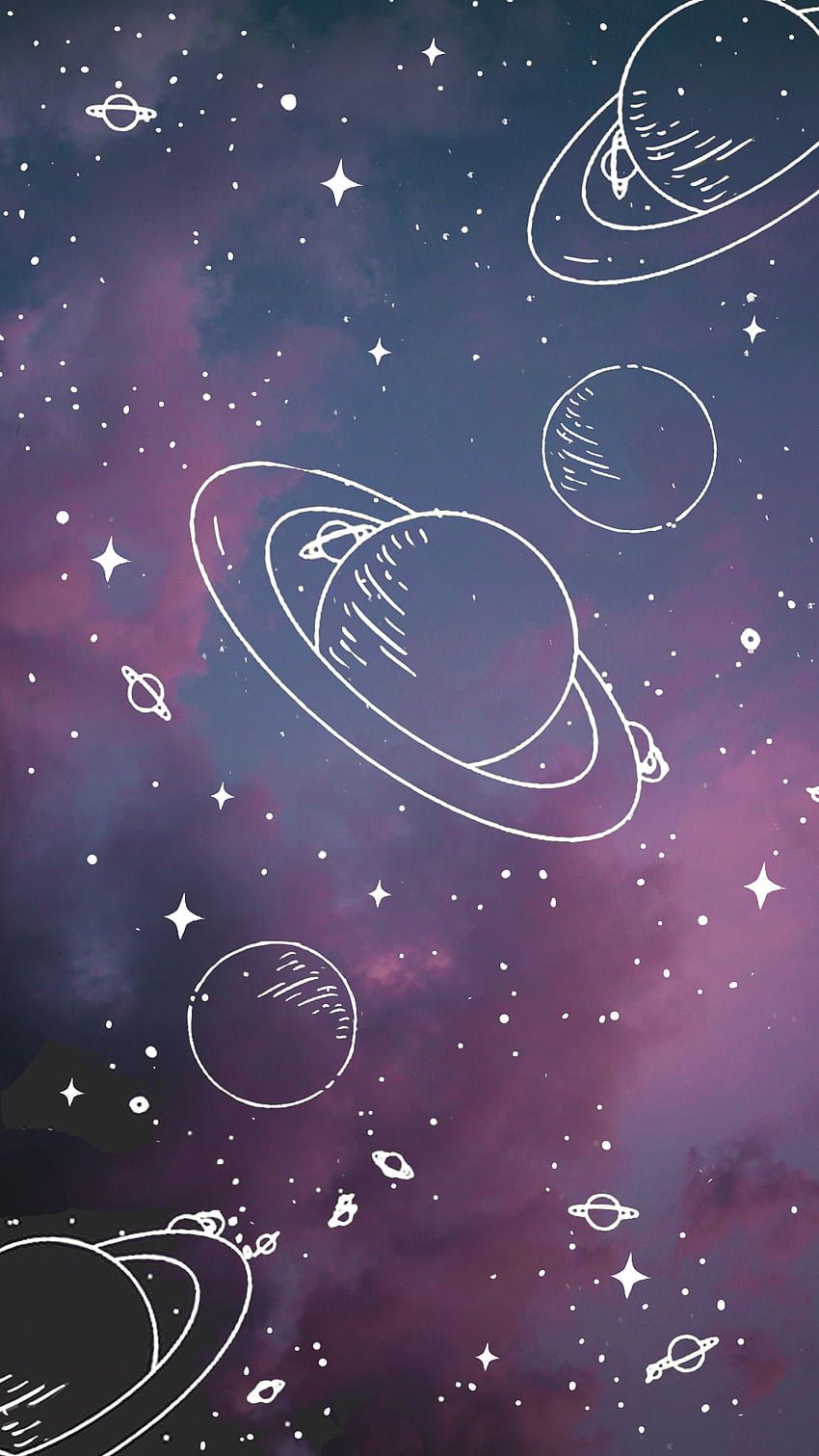 Ringplaneten, Line Art, Galaxie, Nebel, Lila, HD, Sperrbildschirm fürs iPhone