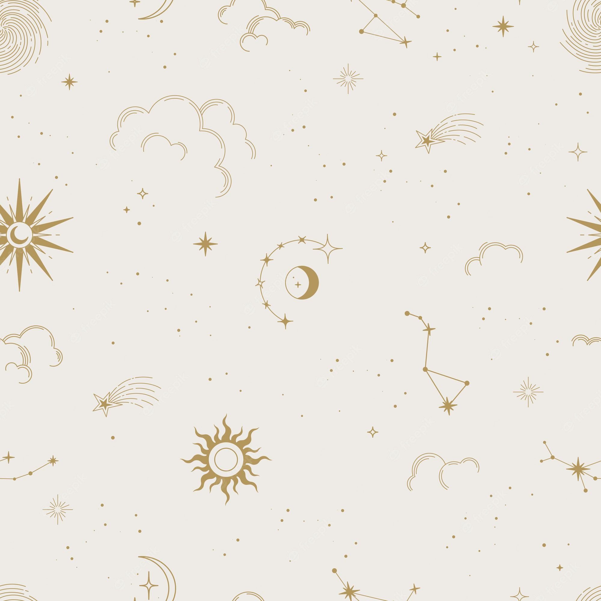 Sonne, Mond, Sternbilder, Gold, Boho, Beige, Full HD, Hintergrundbild fürs Tablet
