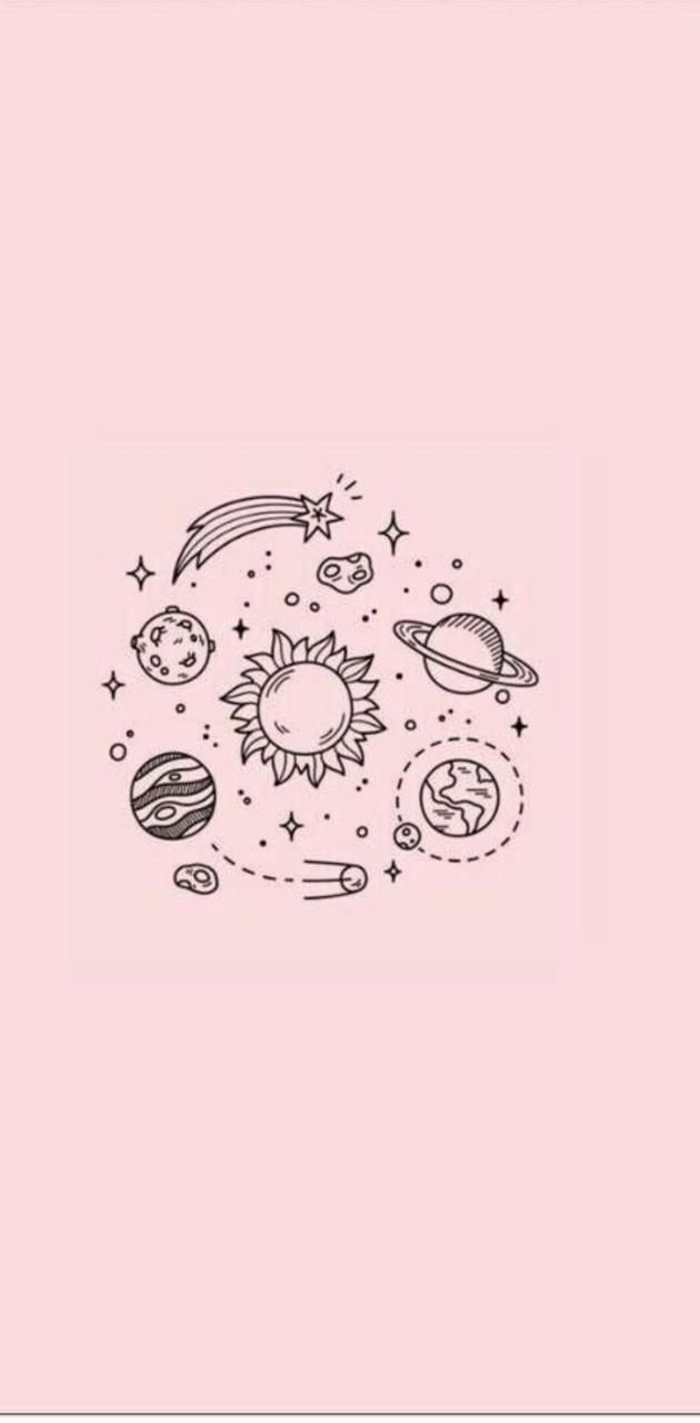 Planeten, Doodles, Kreis, Hellrosa Hintergrund, Minimalismus, Sperrbildschirm fürs iPhone