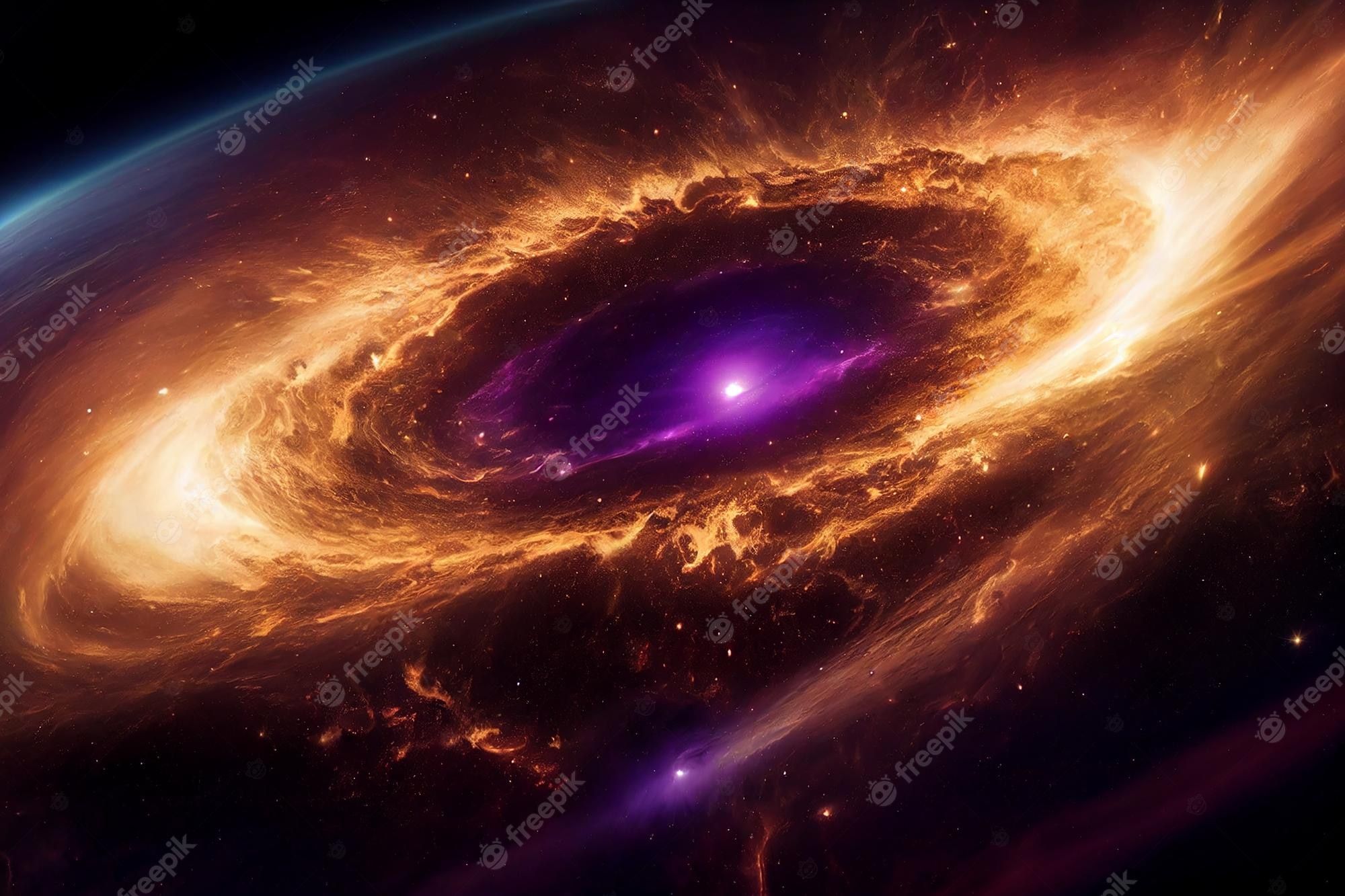 Schwarzes Loch, Akkretionsscheibe, Galaxie, Orange, Violett, Full HD, Desktop-Hintergrund