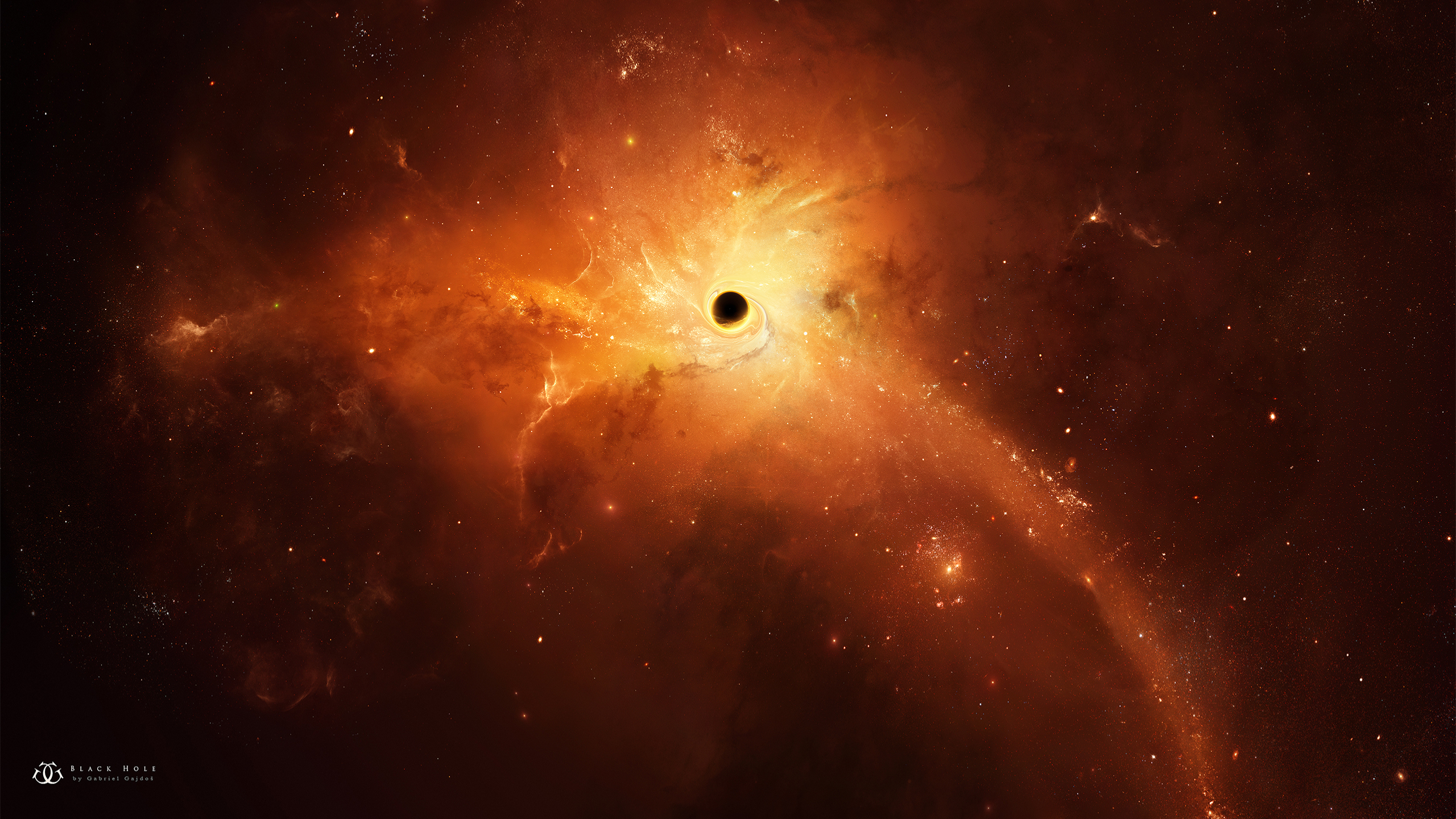 Schwarzes Loch, Orangener Nebel, Weltraum, Science-Fiction, 2K, PC-Hintergrundbild