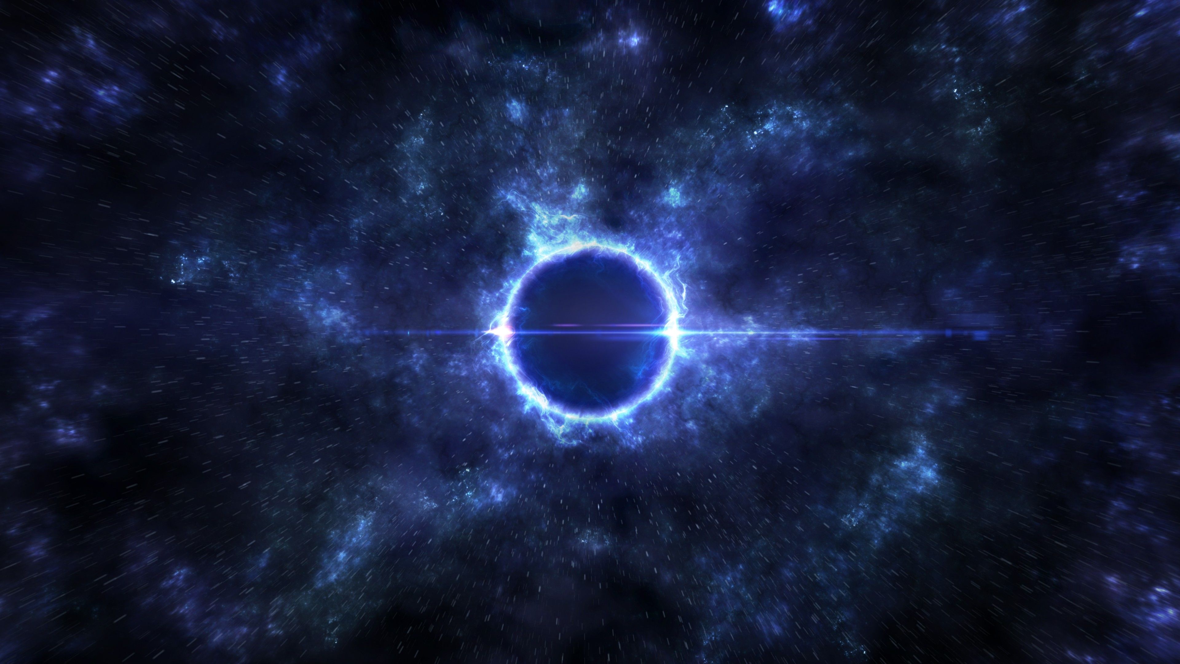 Schwarzes Loch, Lichtring, Blauer Nebel, Weltraum, 4K, Desktop-Hintergrund für Windows
