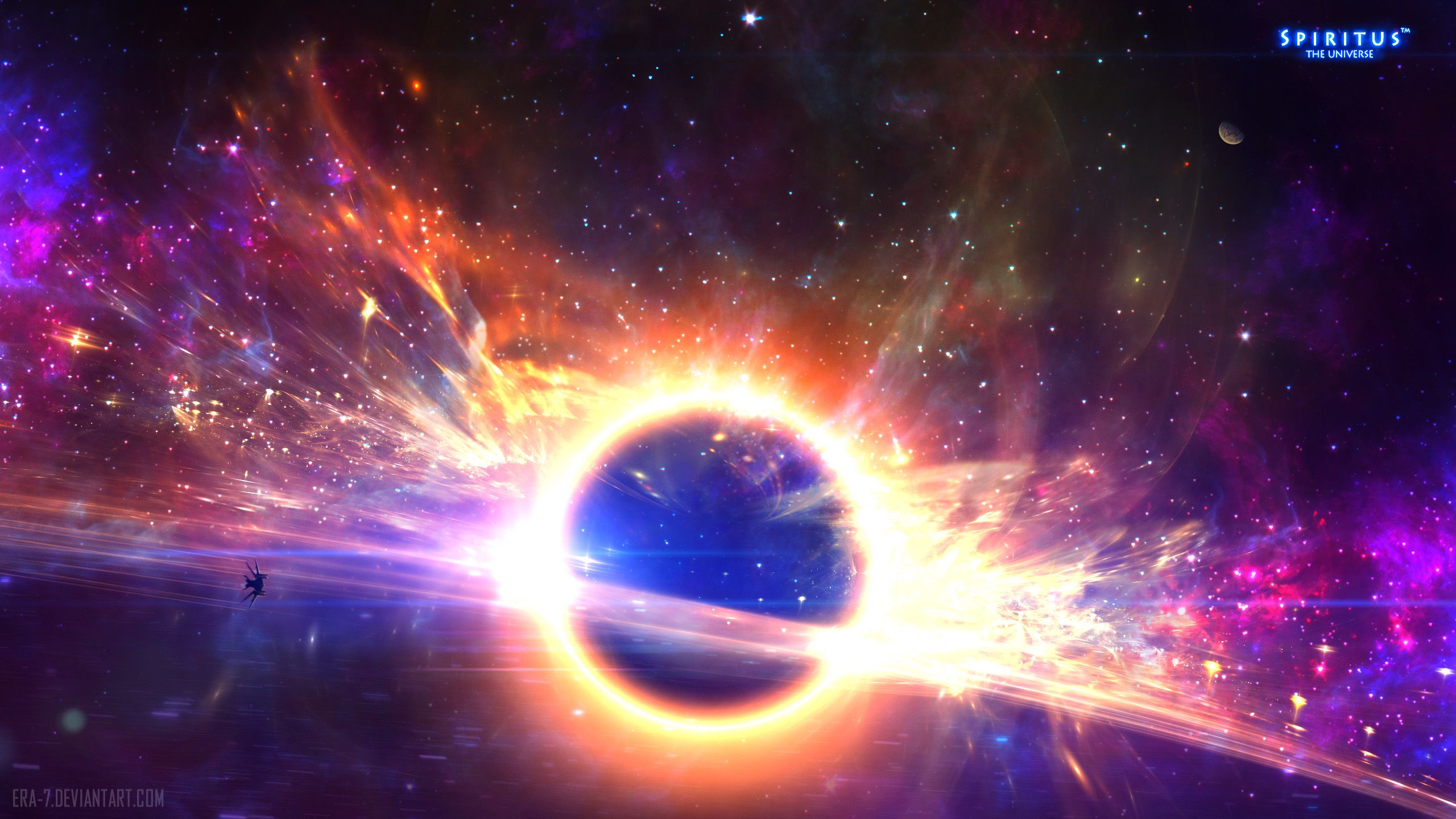 Schwarzes Loch, Explosion, Planet, Weltraum, Digitale Kunst, 2560x1440, PC-Hintergrundbild
