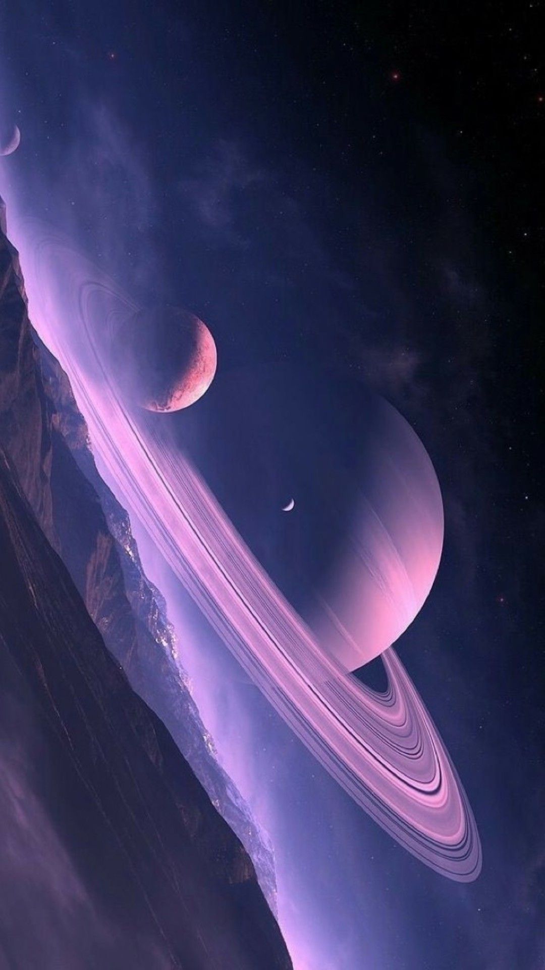 Ringplanet, Ringe, Lila, Digitale Kunst, Weltraum, Full HD, Hintergrundbild fürs Handy