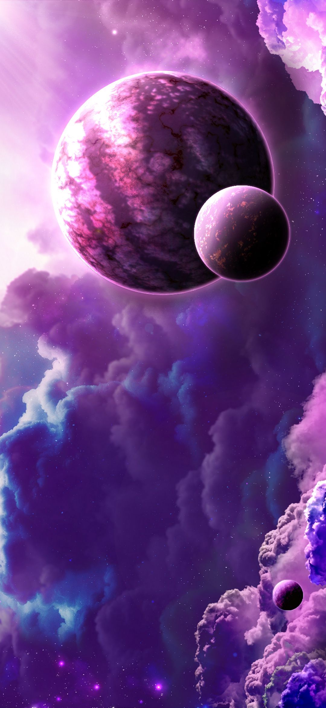 Planeten, Galaxie, Nebel, Lila, Fantasy, Hochformat, Hintergrundbild fürs Smartphone