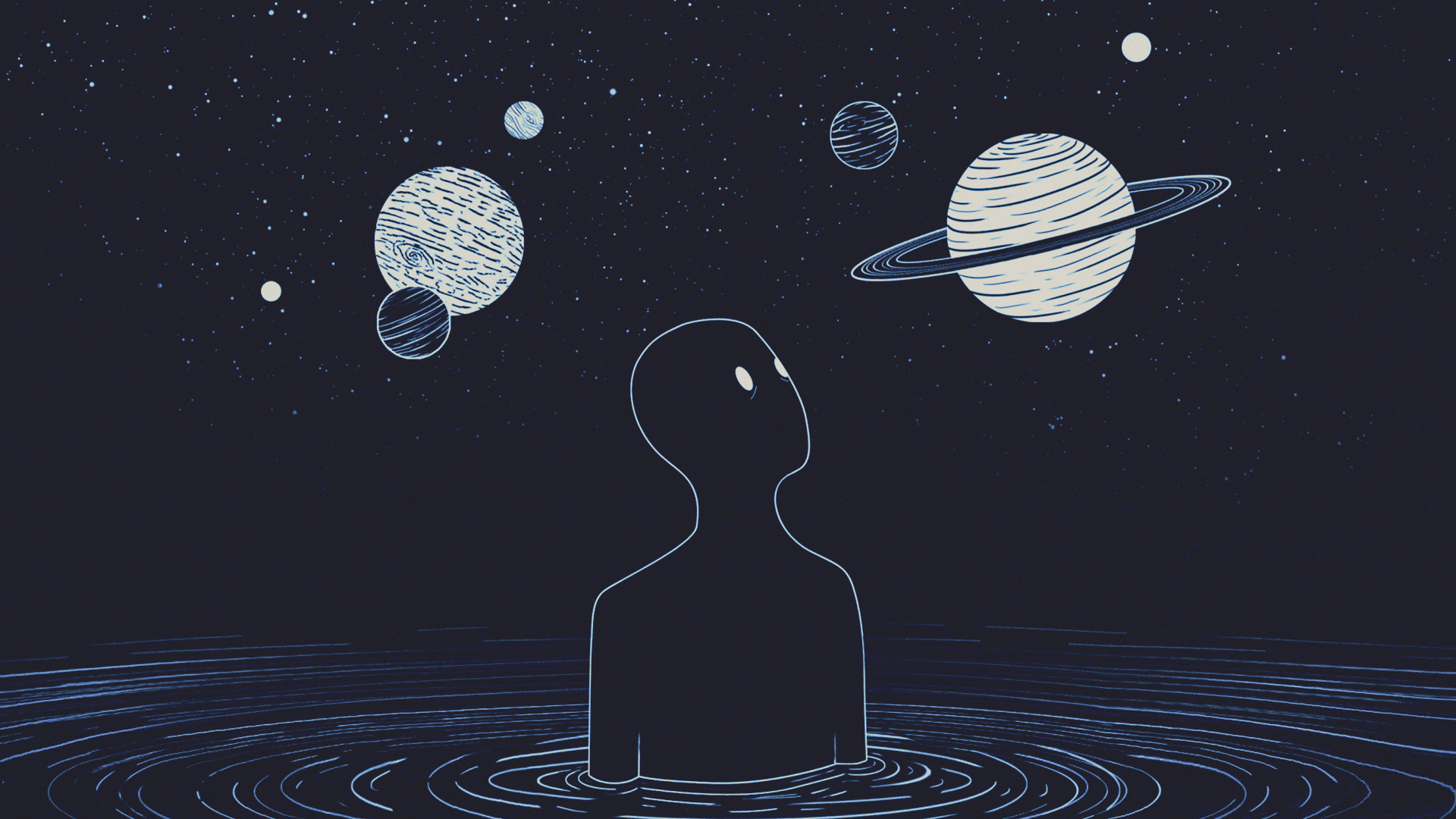 Figur, Planeten, Saturn, Wasser, Illustration, 16:9, Full-HD-Hintergrundbild für den Desktop