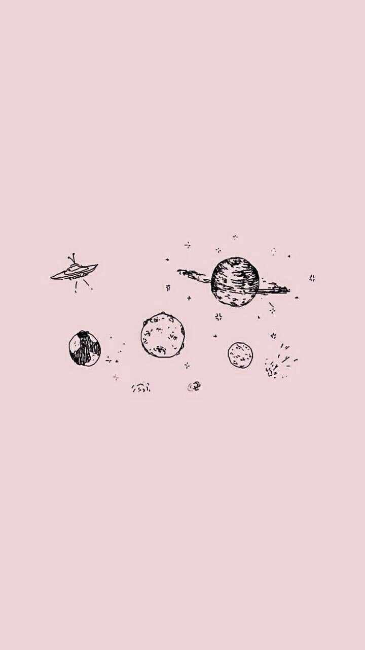 Sonnensystem, Doodles, Hellrosa, Minimalismus, HD, Hintergrundbild fürs Handy