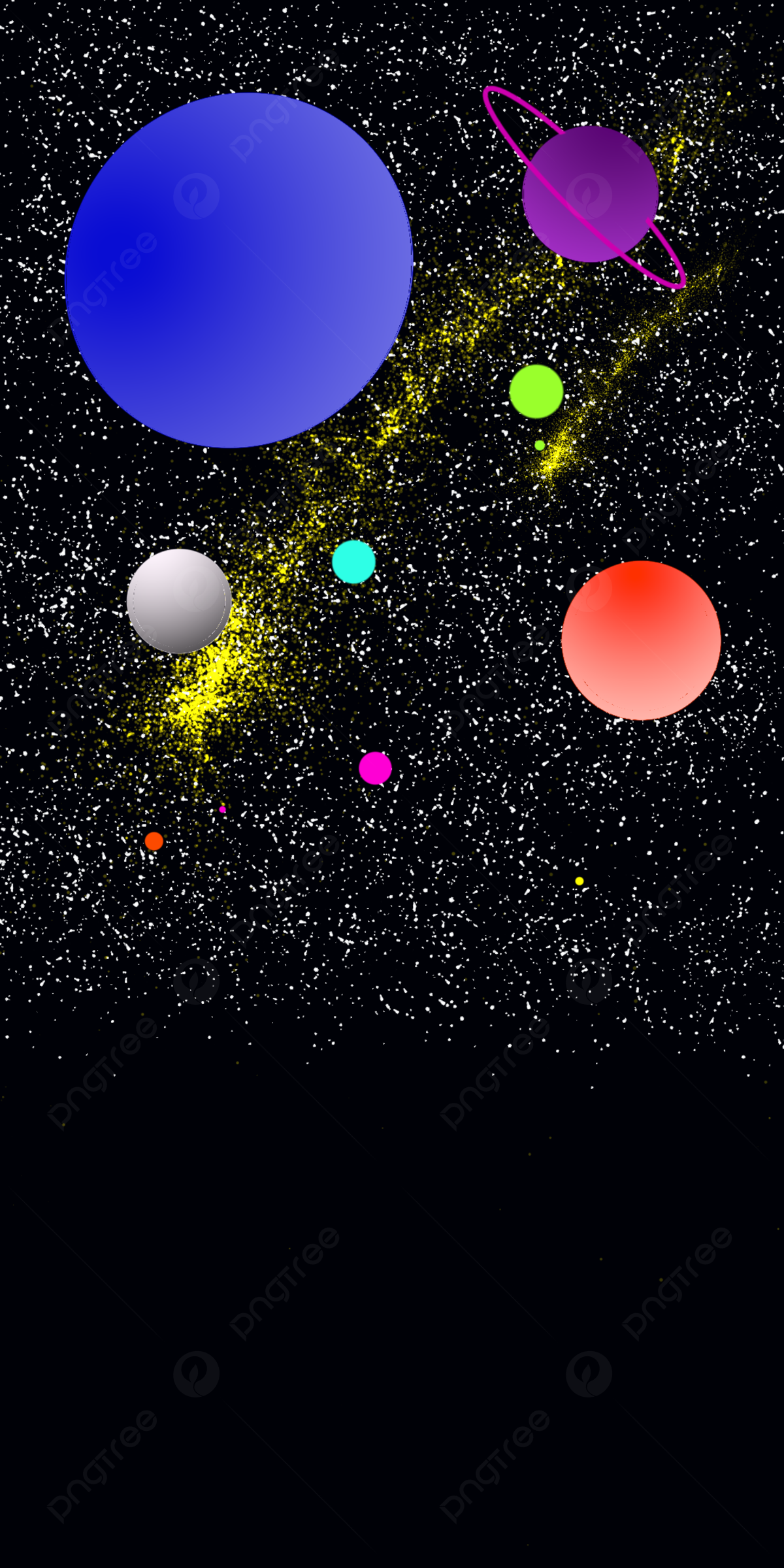 Bunte Planeten, Sternenstaub, Schwarz, Abstrakt, Full HD, Handy-Hintergrund im Hochformat