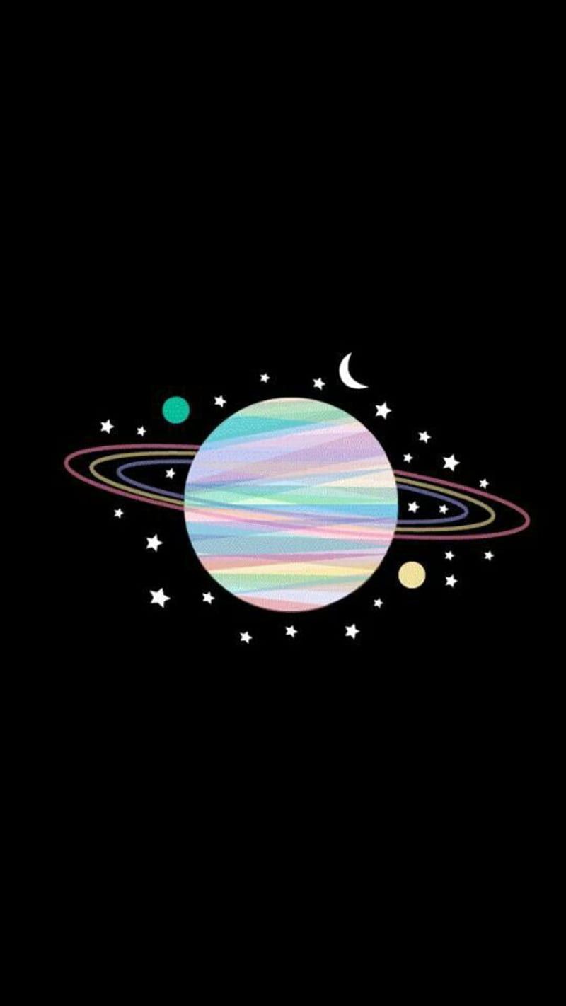 Ringplanet, Holografisch, Schwarzer Hintergrund, Minimalismus, Sperrbildschirm fürs iPhone