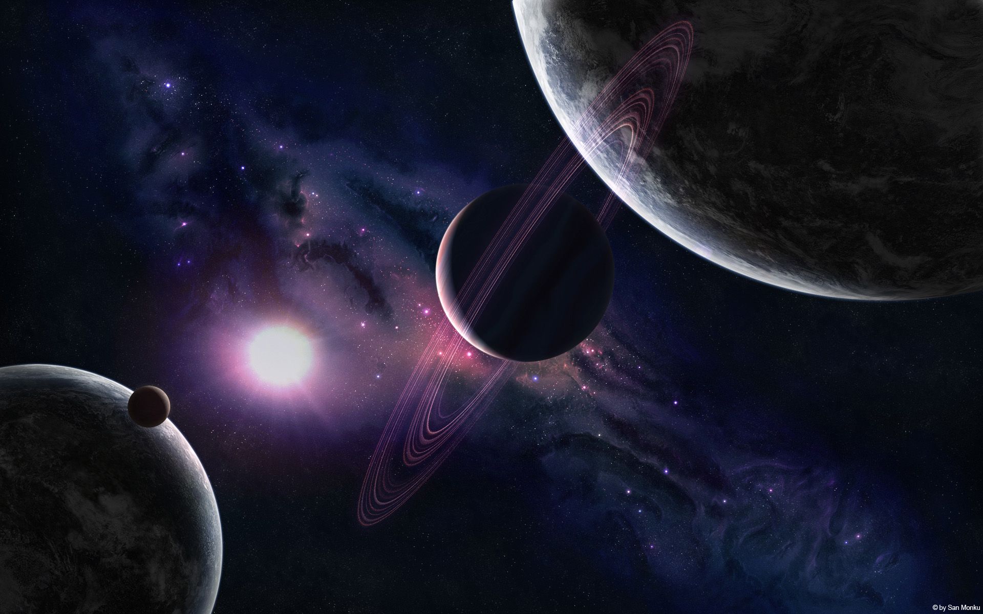Planeten, Nebel, Stern, Ringe, Weltraum, 16:10, Full-HD-Hintergrundbild für den Desktop