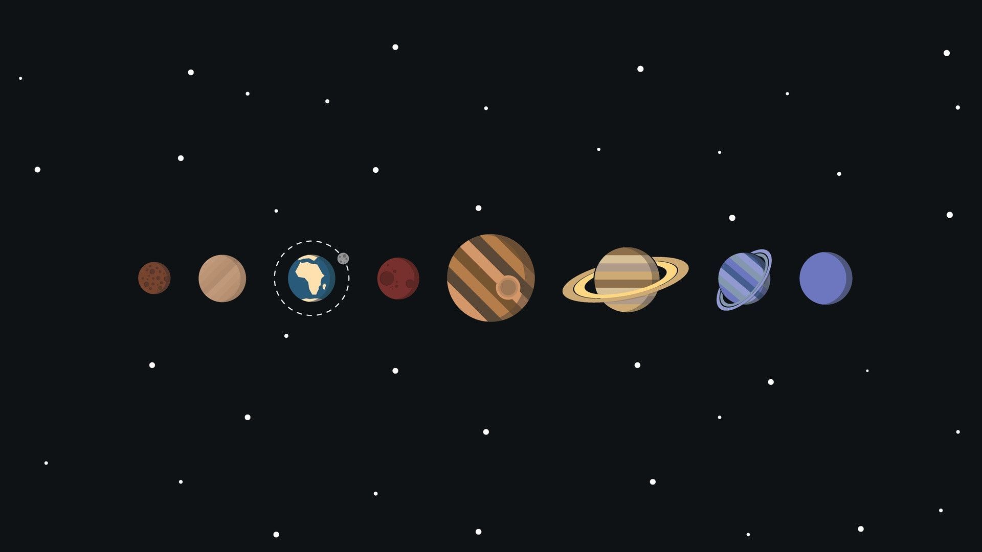 Sonnensystem, Planetenreihe, Erde, Saturn, Schwarz, Minimalismus, Full HD, Windows-Hintergrundbild