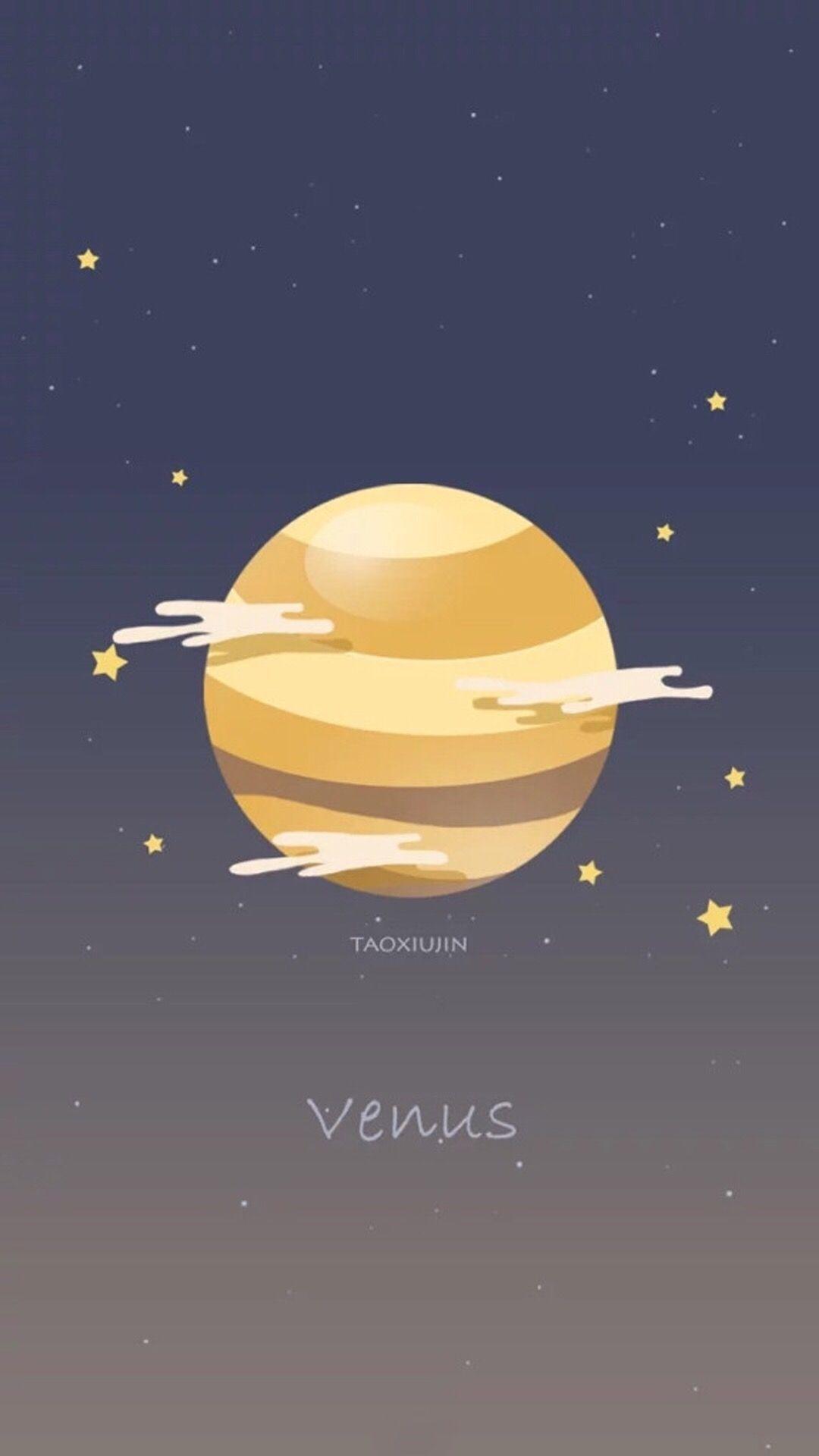 Venus, Schriftzug, Wolken, Graublau, Illustration, Hintergrundbild für iPhone und Android