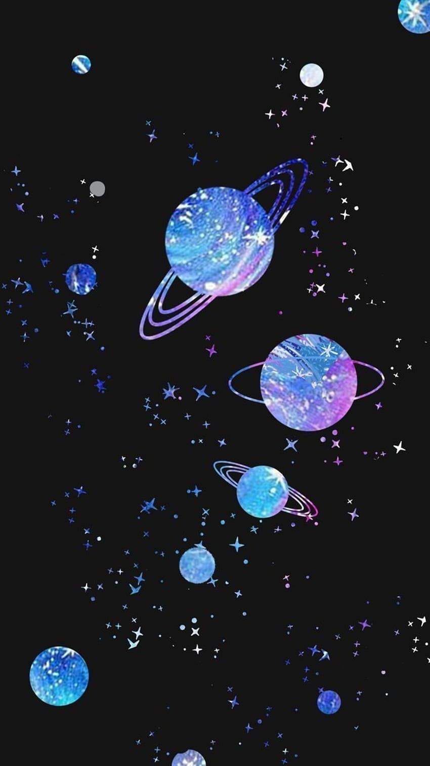 Ringplaneten, Glitzer, Sterne, Blau, Lila, HD, Handy-Hintergrund im Hochformat